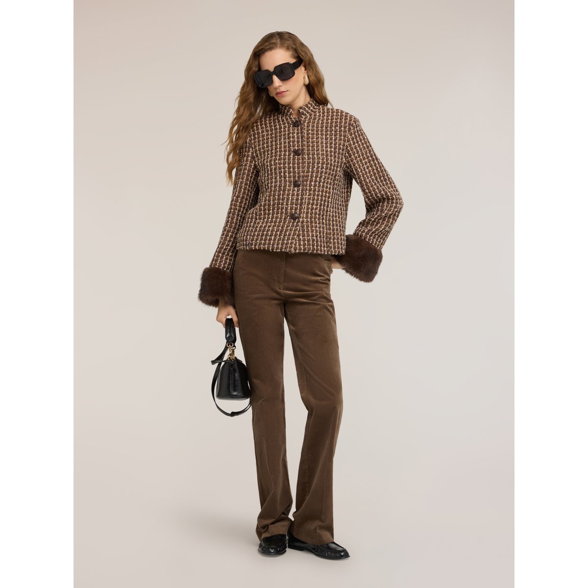 Veste courte à motif check marron, MOTIVI