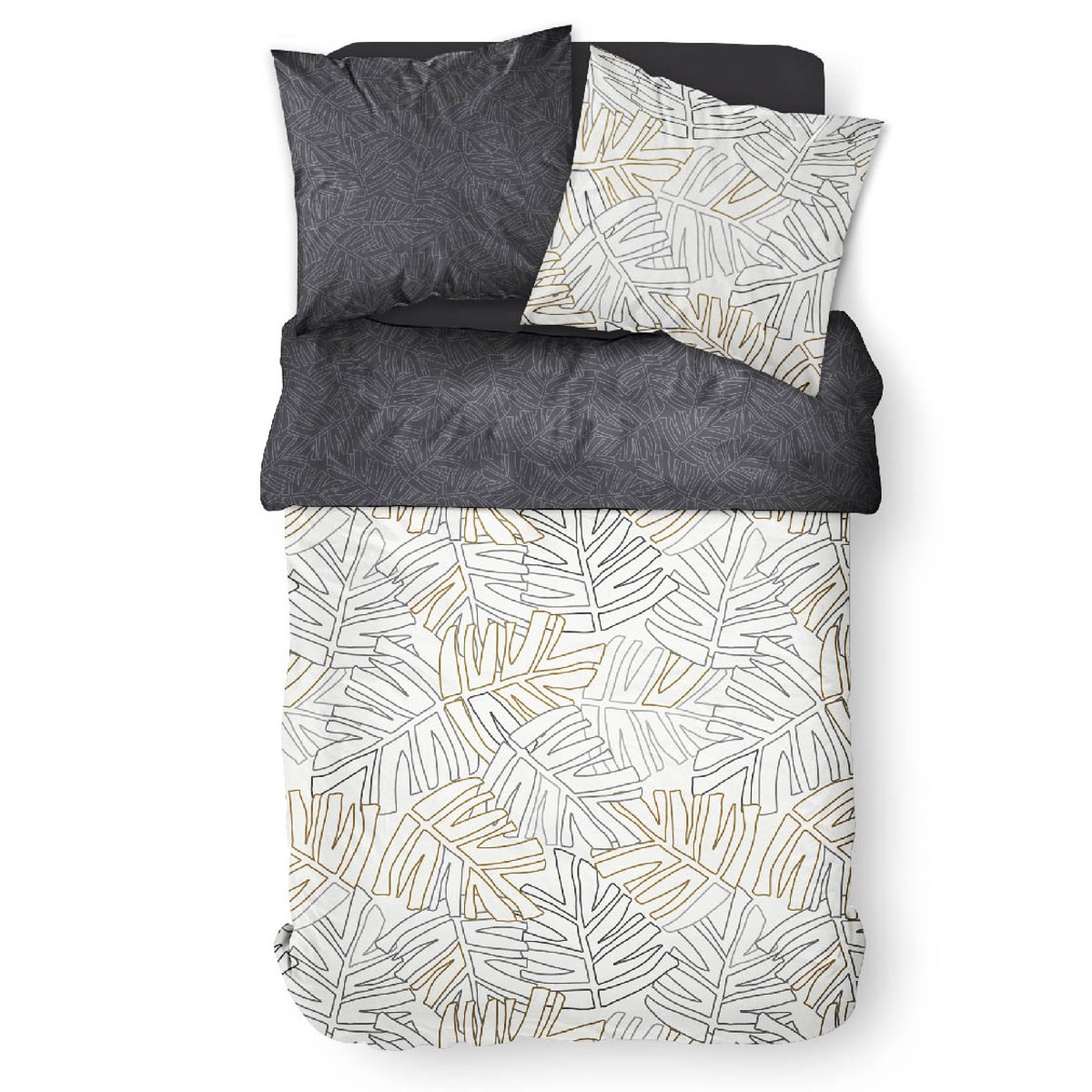 Parure de lit coton 2 personnes imprimé jungle SUNSHINE blanc, TODAY