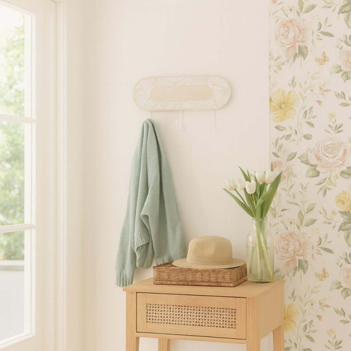 Porte manteau 3 têtes en bois et métal beige, ORNAMI