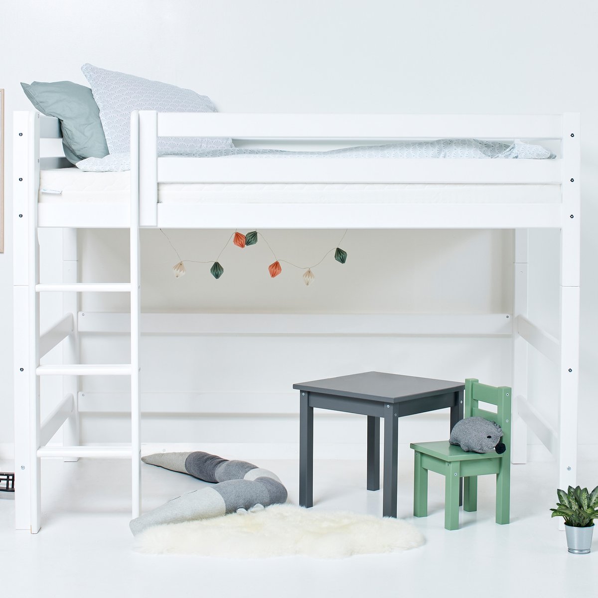 Lit Mi Hauteur pin massif ECO LUXURY blanc, HOPPEKIDS