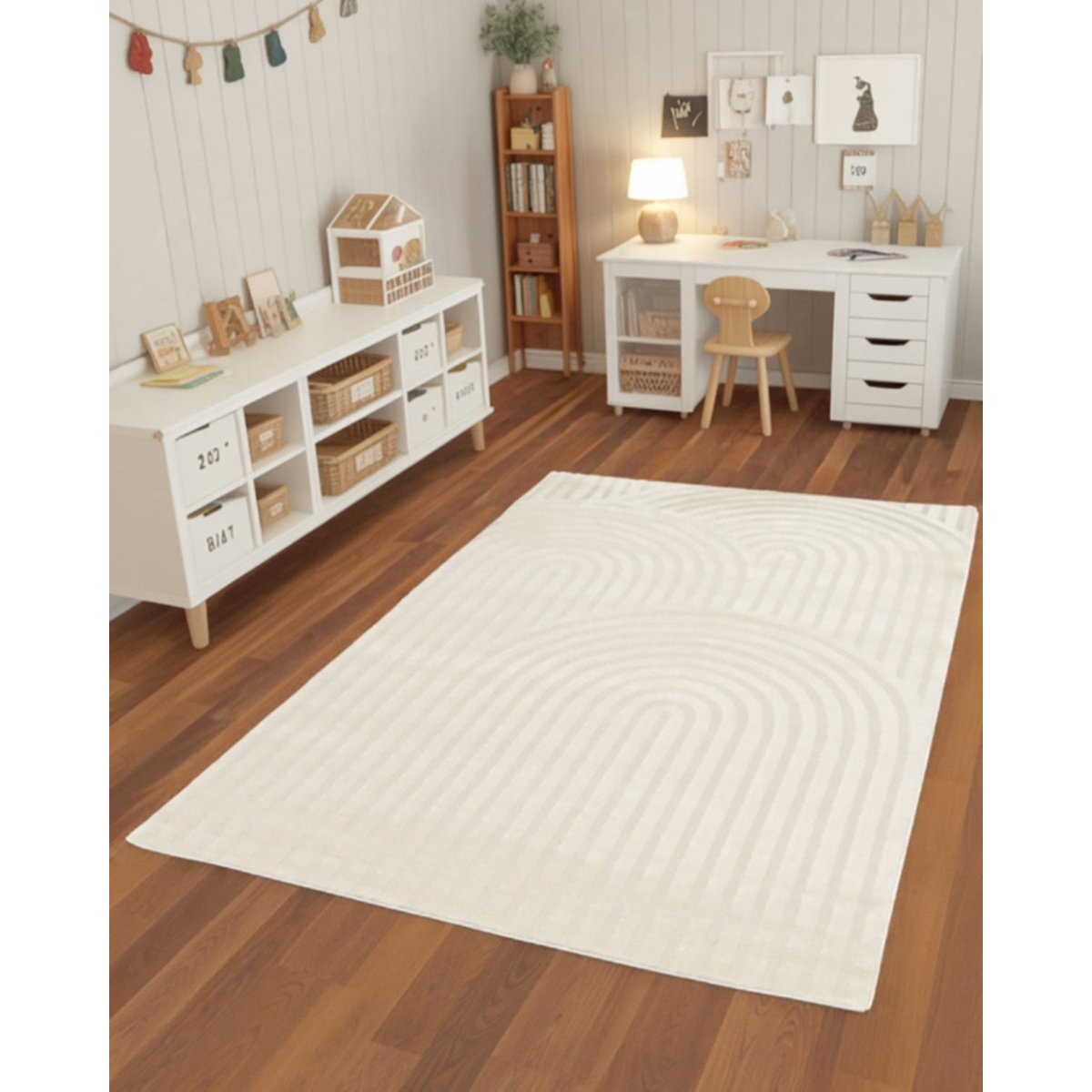 Tapis doux et confortable et graphique ARCADE beige sable, AFK LIVING