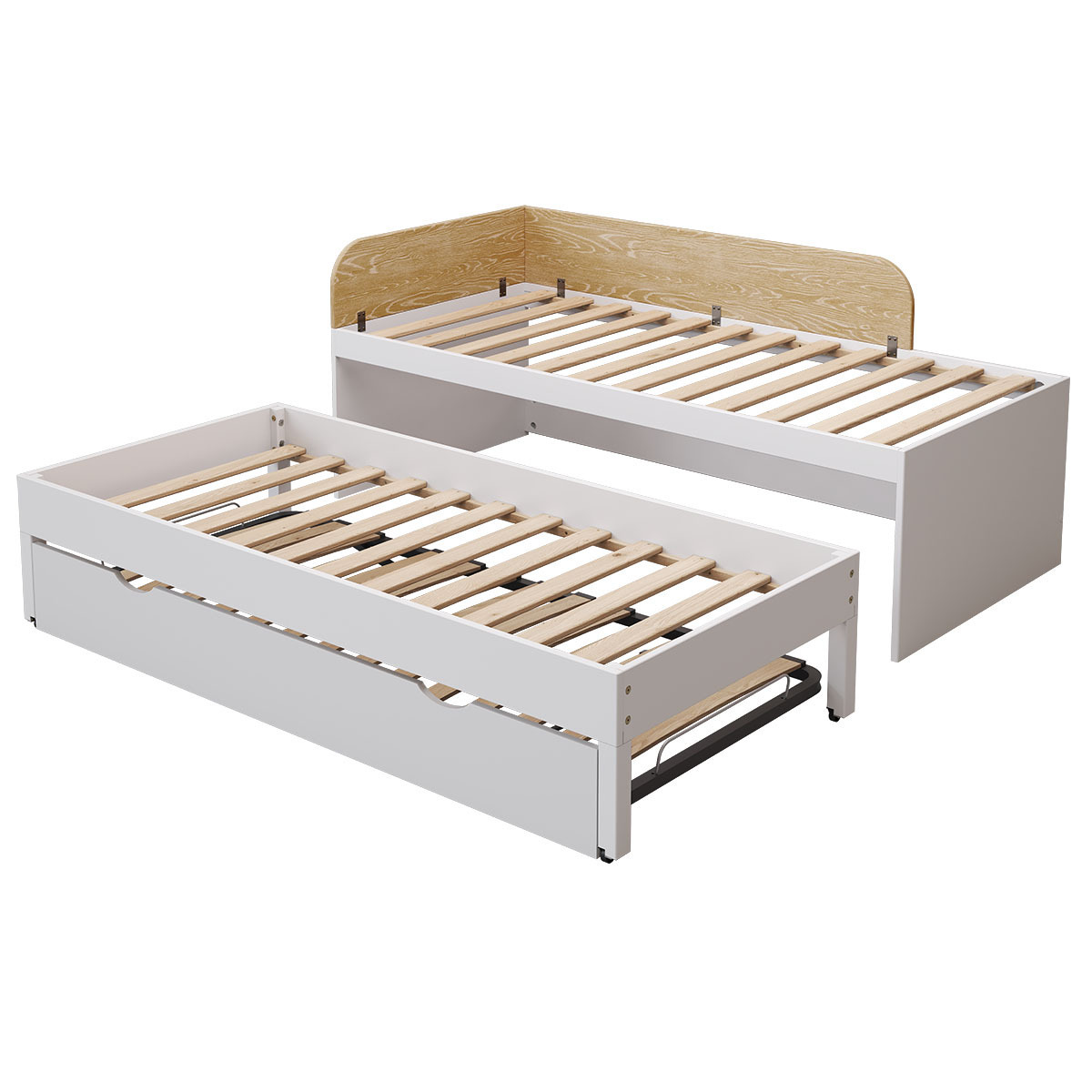 Pack lit gigogne 3 places avec matelas Bois massif  NOHA blanc, AKITEN RETAIL