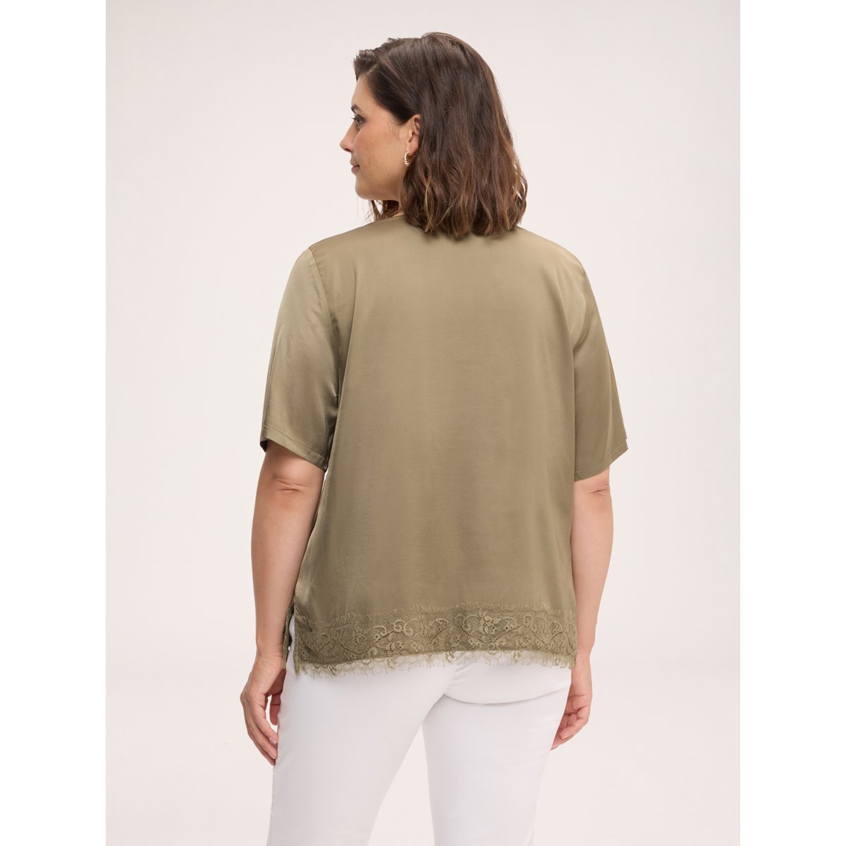 Blouse avec détails en dentelle verde militare, FIORELLA RUBINO