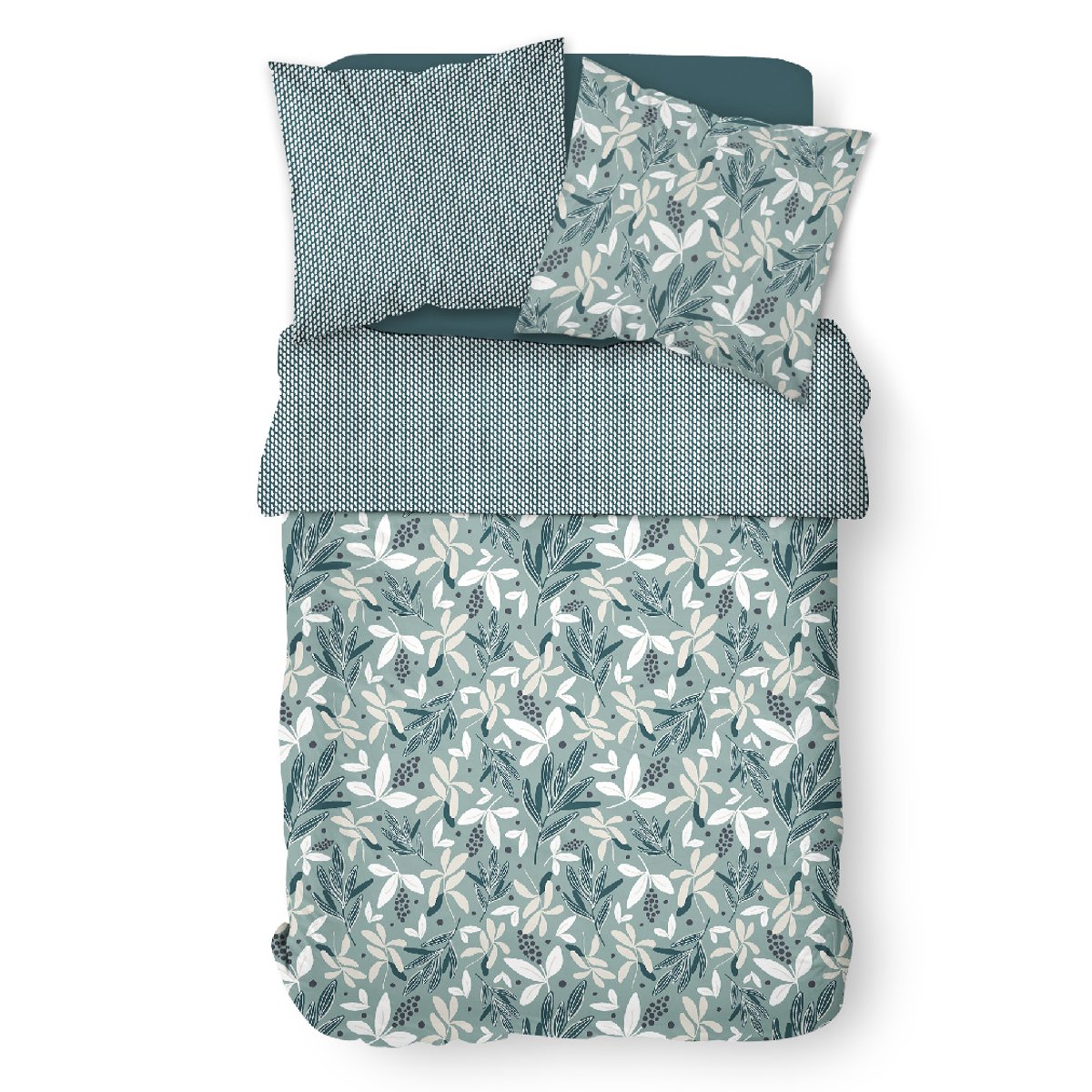 Parure de lit 2 personnes imprimé floral coton SUNSHINE AGA vert, TODAY