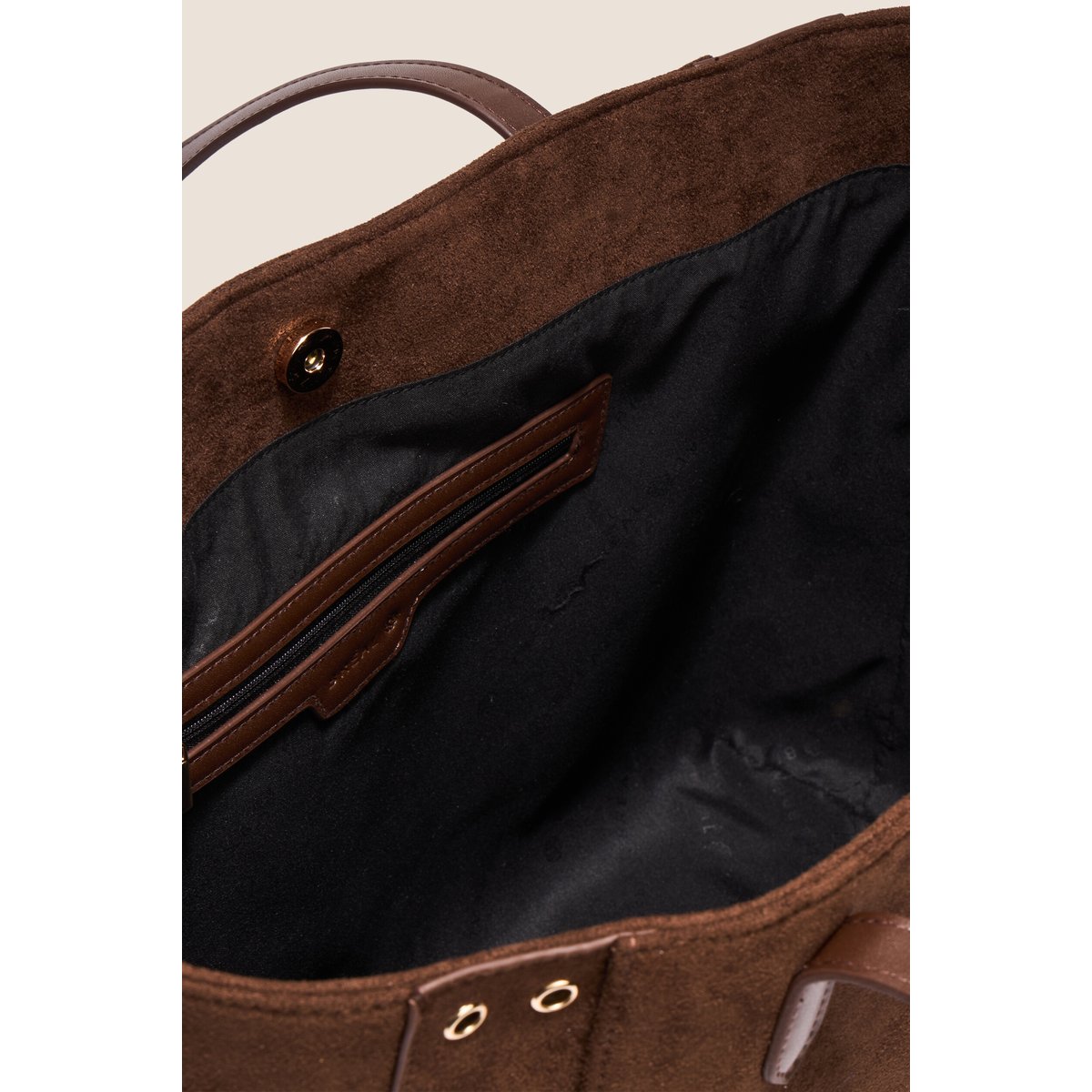 Sac cabas aspect daim doublé marron foncé, BREAL