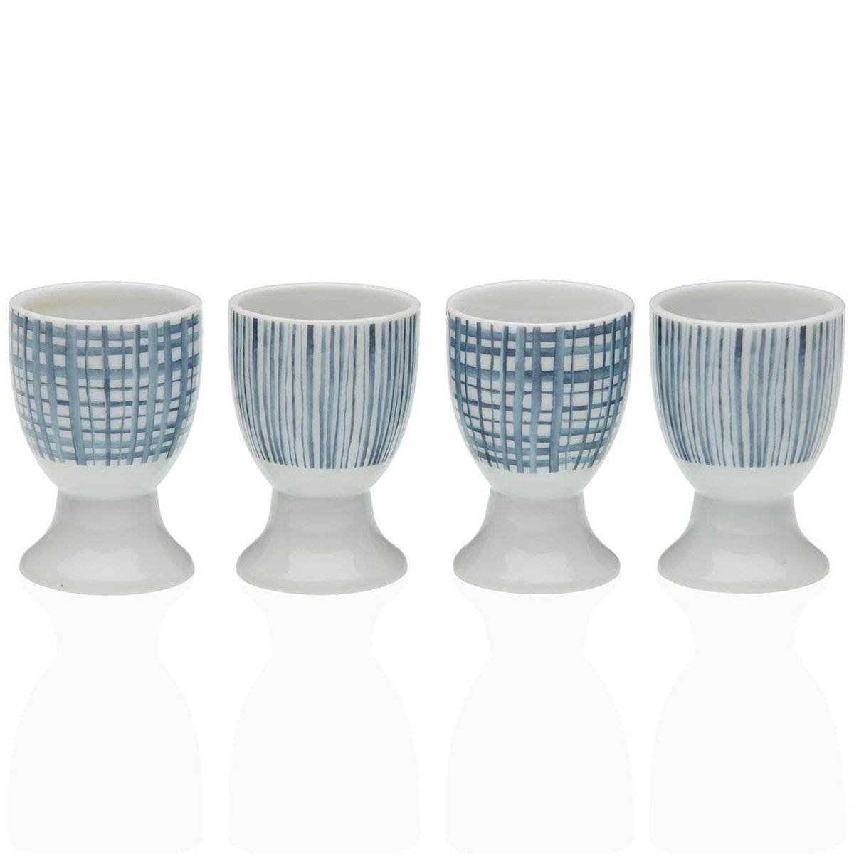 Set de 4 coquetiers en porcelaine blanche et bleue 4.5x4.5x6.5cm bleu & blanc, VERSA