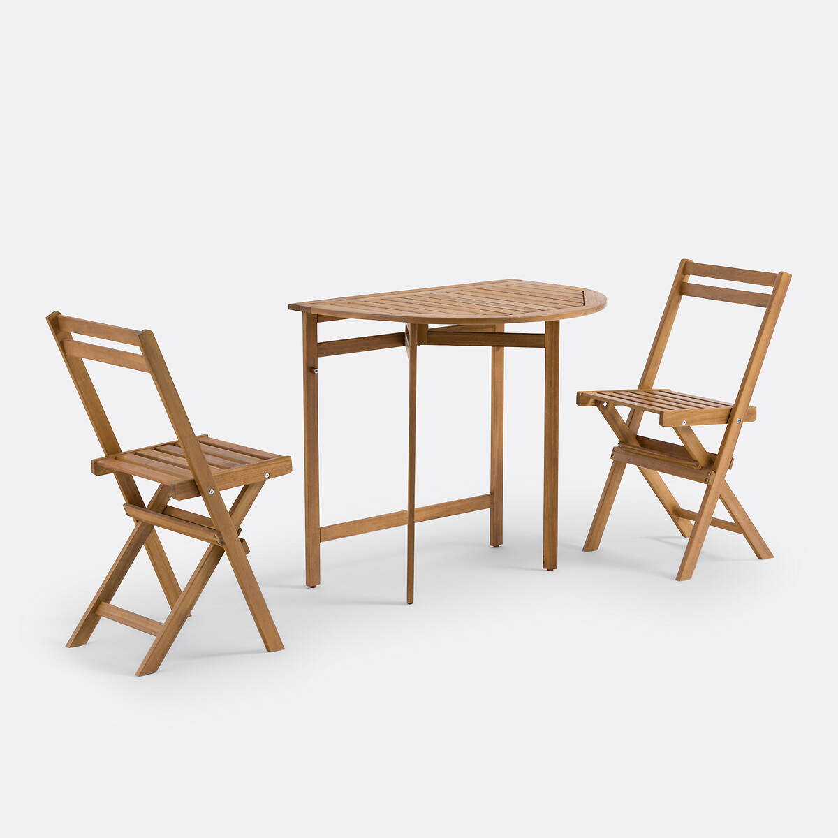 Set de balcon pliable, en acacia, 2 places, table demi-lune et 2 chaises, ALATA acacia, LA REDOUTE INTERIEURS