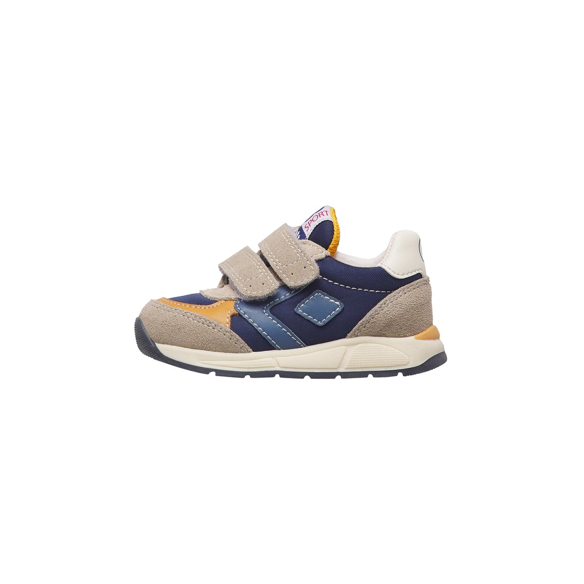 Sneakers en cuir et tissu NORALIS VL. gris tourterelle-marine, FALCOTTO