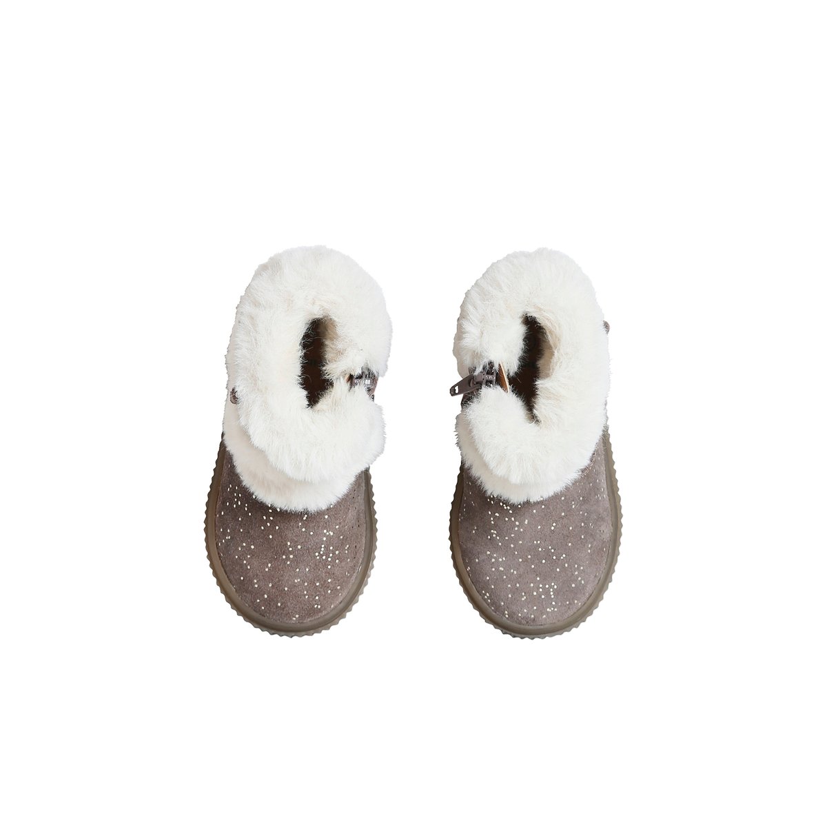 Boots cuir fourrés taupe, VERTBAUDET