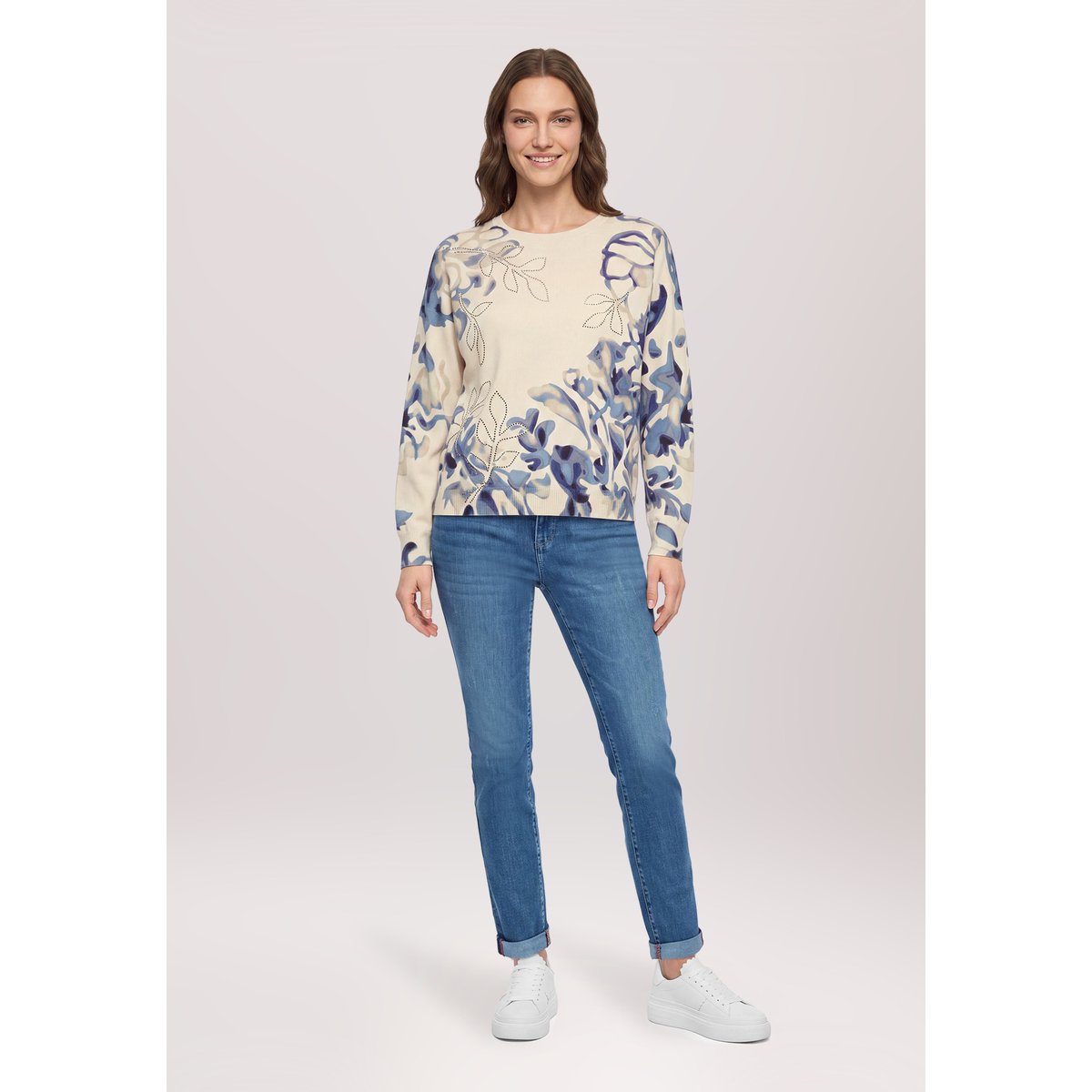 Pull-over en maille à imprimé beige/bleu, BETTY BARCLAY