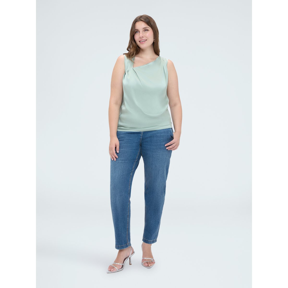 Blouse avec drapé asymétrique vert clair, FIORELLA RUBINO