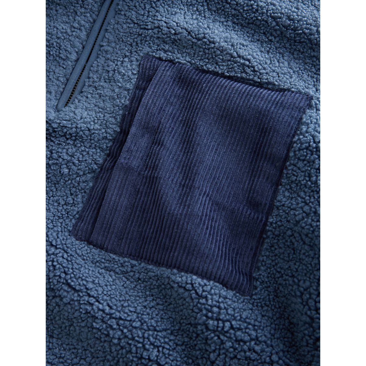 Polaire à col zippé en peau lainée bleu acier, NEXT