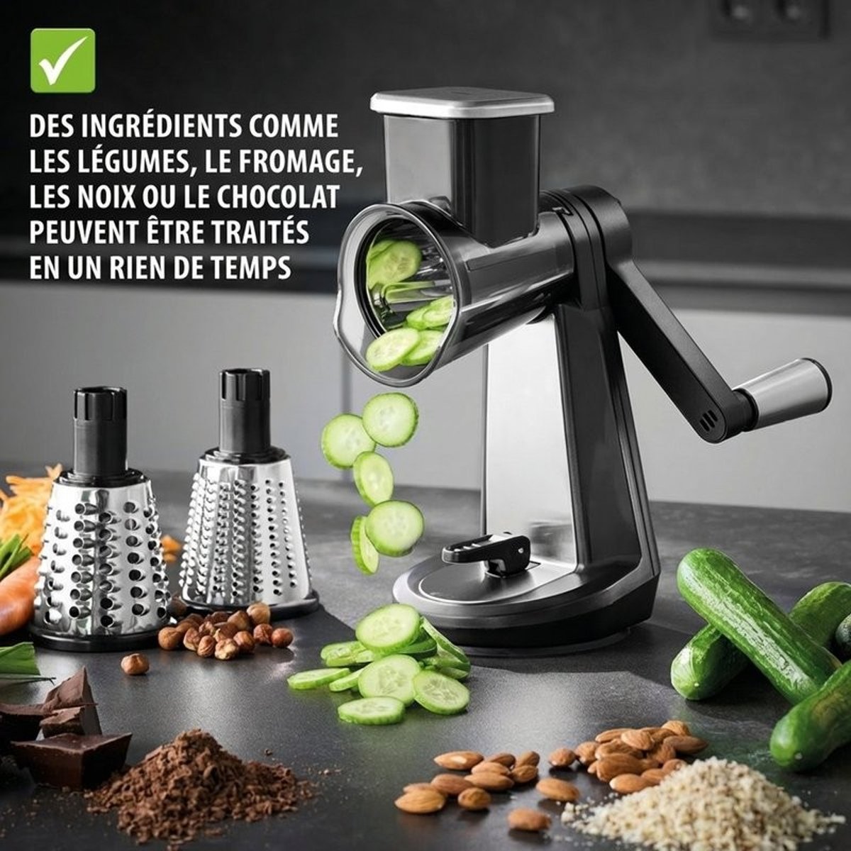 Râpe rotative avec 3 tambours couleur unique, GEFU