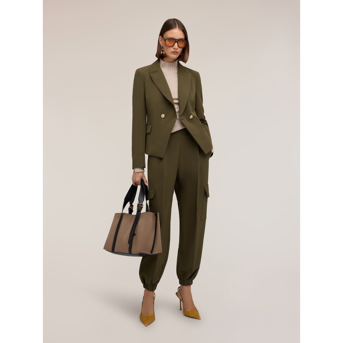 Blazer croisé avec boutons bijoux verde militare, MOTIVI