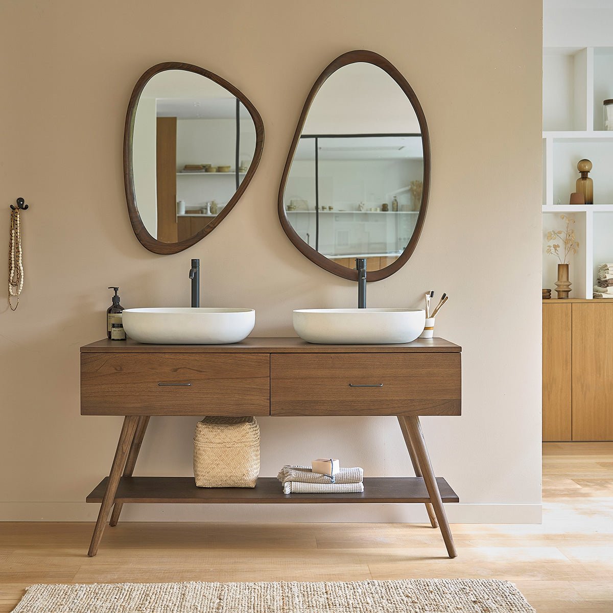 Meuble de salle de bain en mindi massif 135 cm CALIXTE marron, BERAH GETAH