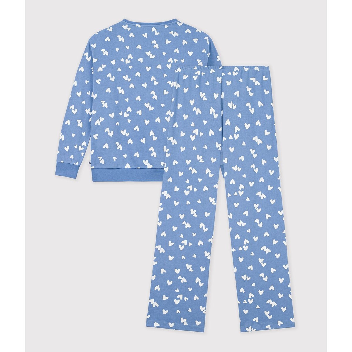Pyjama 2 pièces, en coton, imprimé cœurs bleu/blanc, PETIT BATEAU