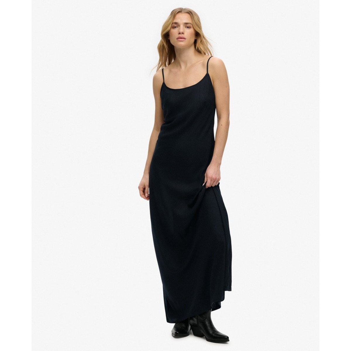 Robe Longue Fluide Coupée en Biais noir, SUPERDRY
