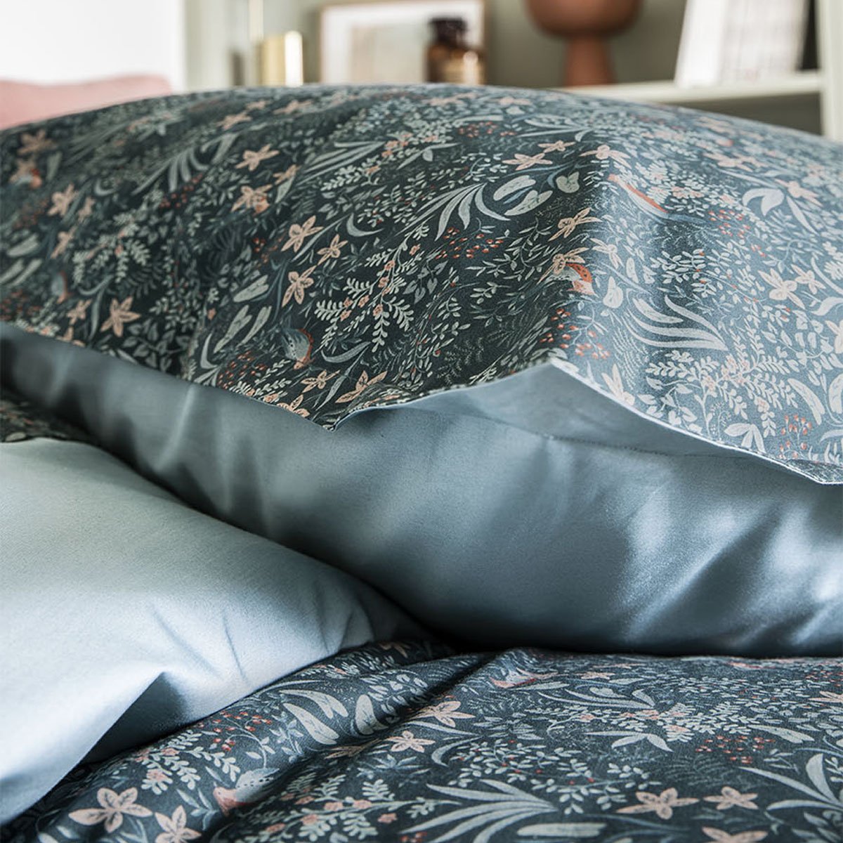 Taie d'oreiller imprimée en percale de coton, ODE NOCTURNE vert, ESSIX