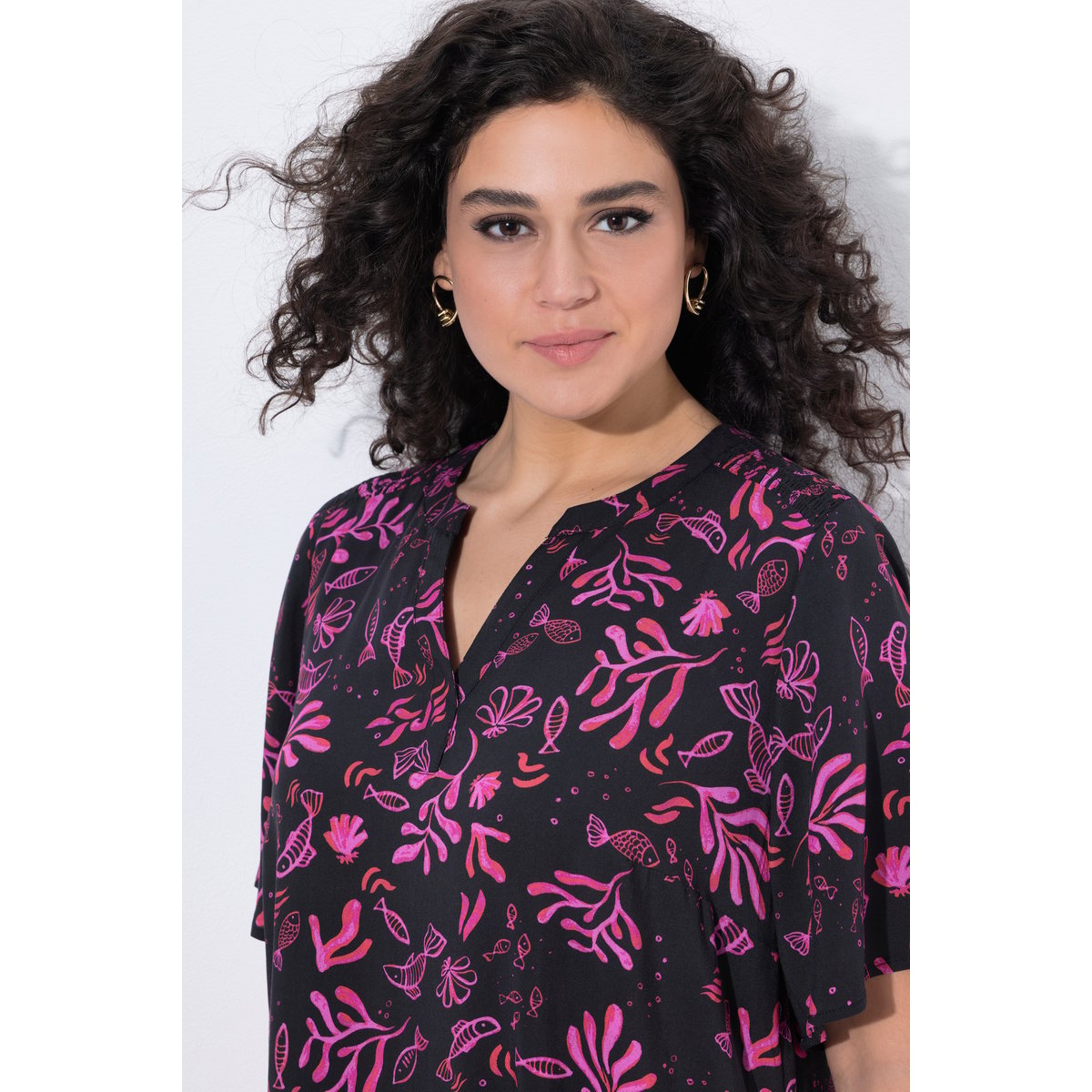 Robe midi motif créatures marines noir, ULLA POPKEN