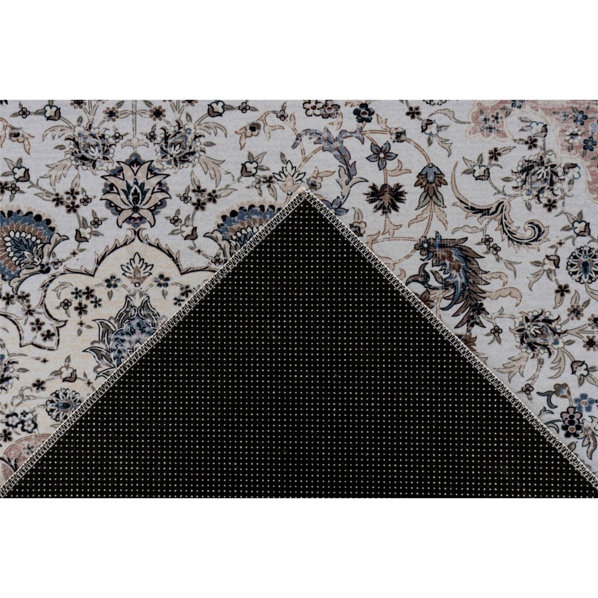 Tapis rectangulaire à motif oriental, Rocks ivoire beige à motifs bleu nuit, ARTE ESPINA