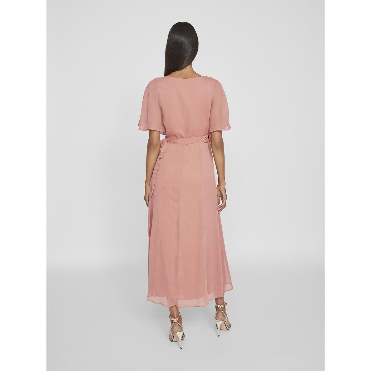 Short Sleeve Wrapover Dress coral pink, VILA