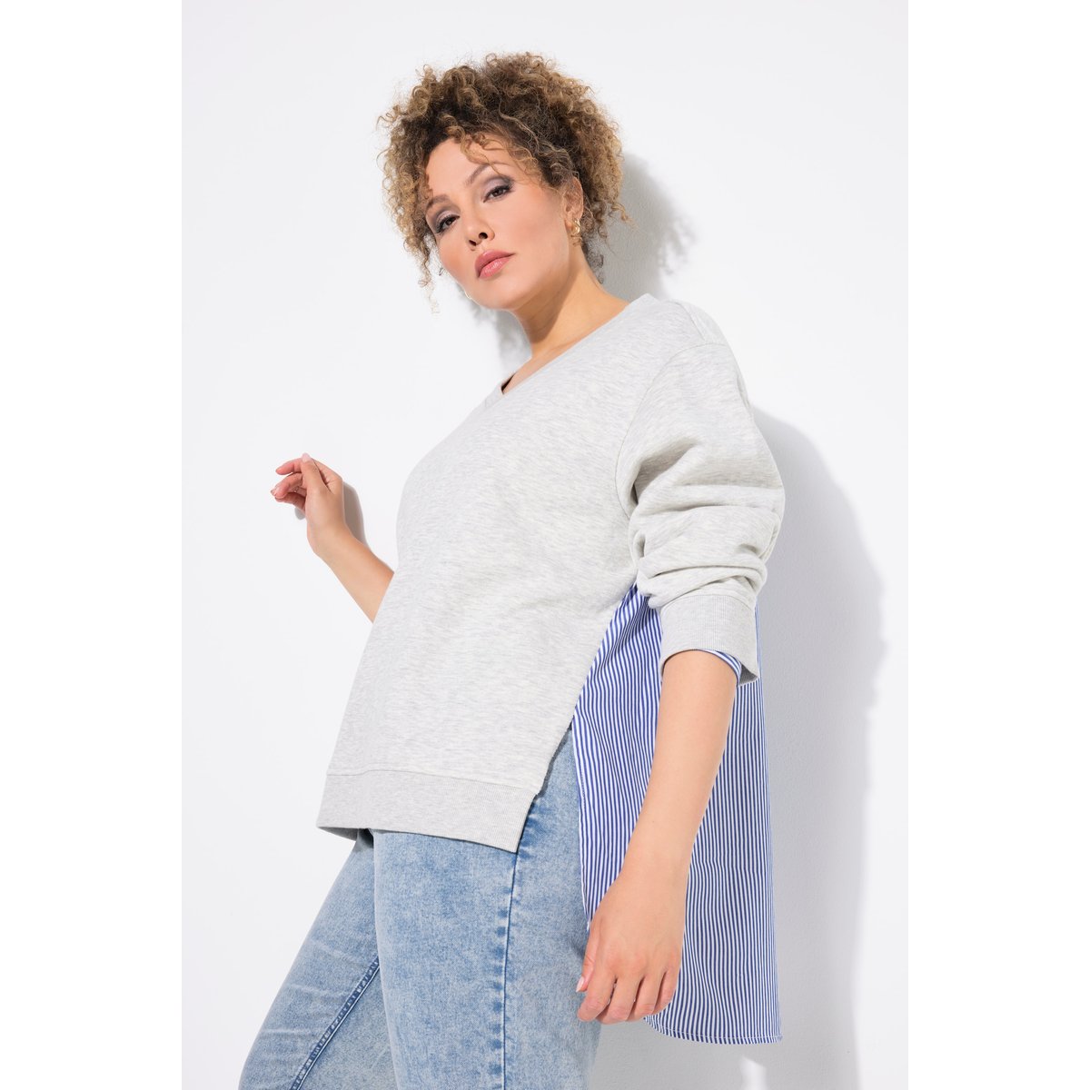 Sweat-shirt 2-en-1 tendance gris clair chiné, ULLA POPKEN