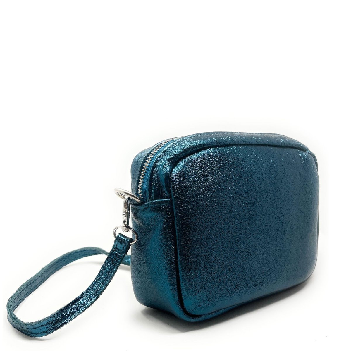 Sac trotteur à bandoulière en cuir grainé LITTLE SEVILLE bleu canard irisé, OH MY BAG