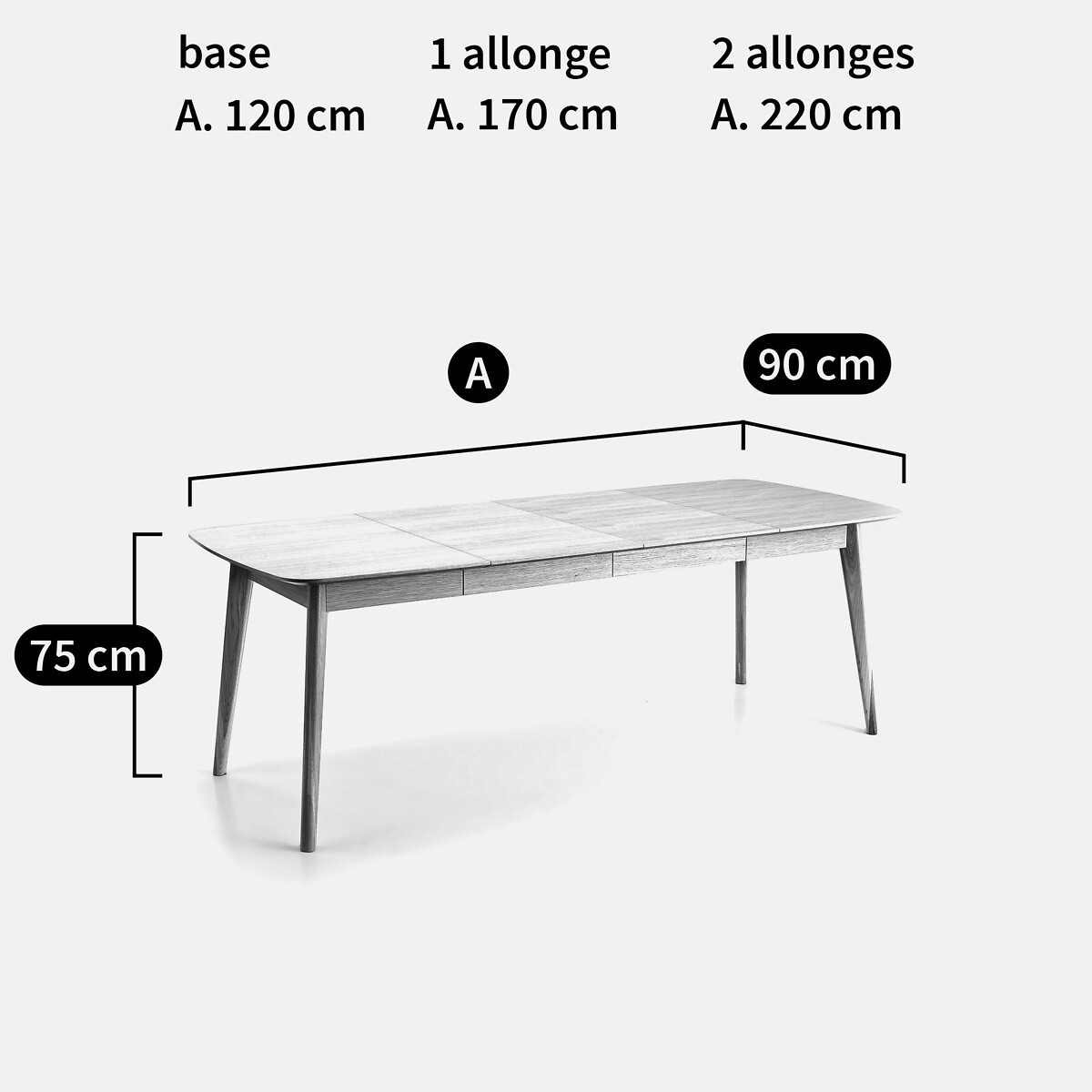 Table à manger, extensible, plaqué chêne, 4 à 10 couverts, BIFACE naturel, LA REDOUTE INTERIEURS