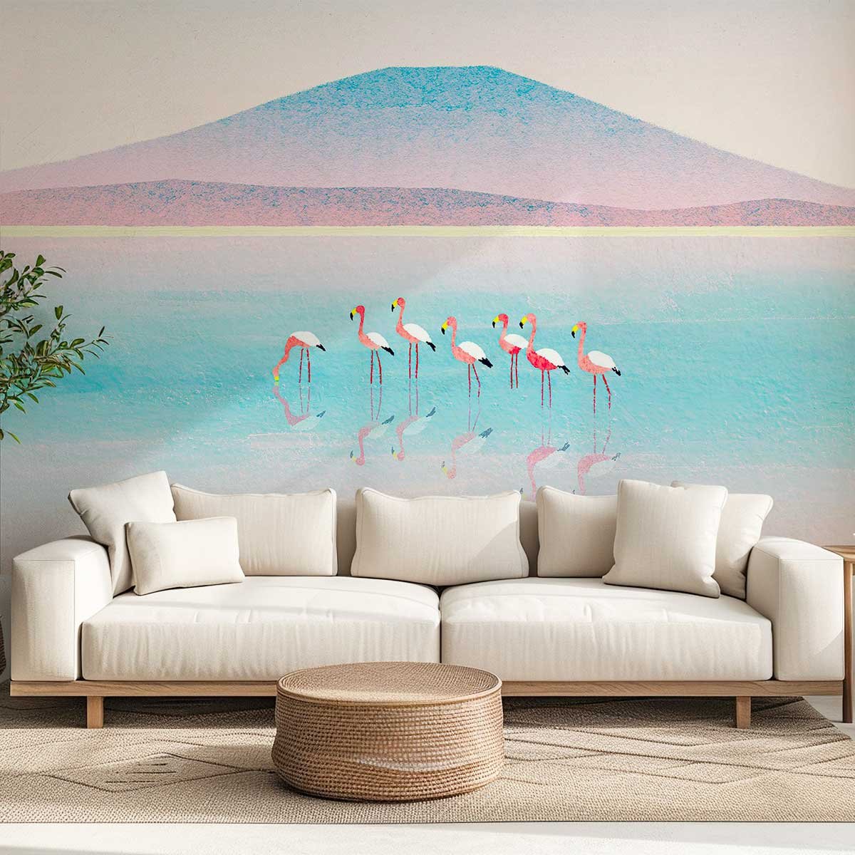 Papier peint panoramique flamands rose en Croatie intissé, HEXOA