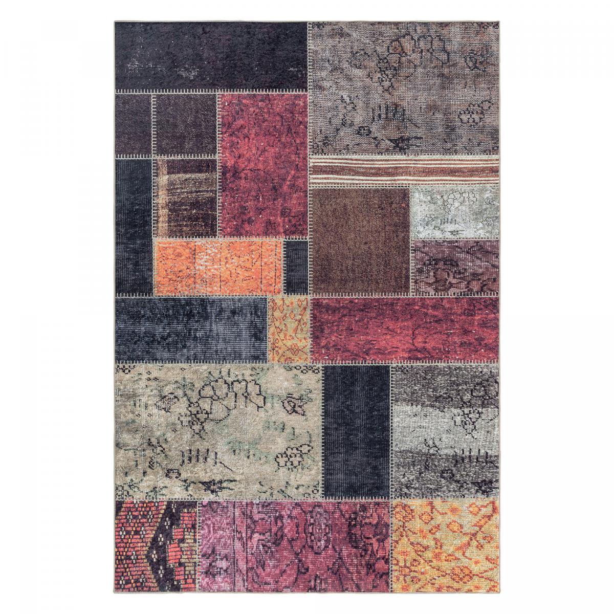 Tapis salon et chambre tissé motif oriental AKIOK orange, noir, gris, UN AMOUR DE TAPIS