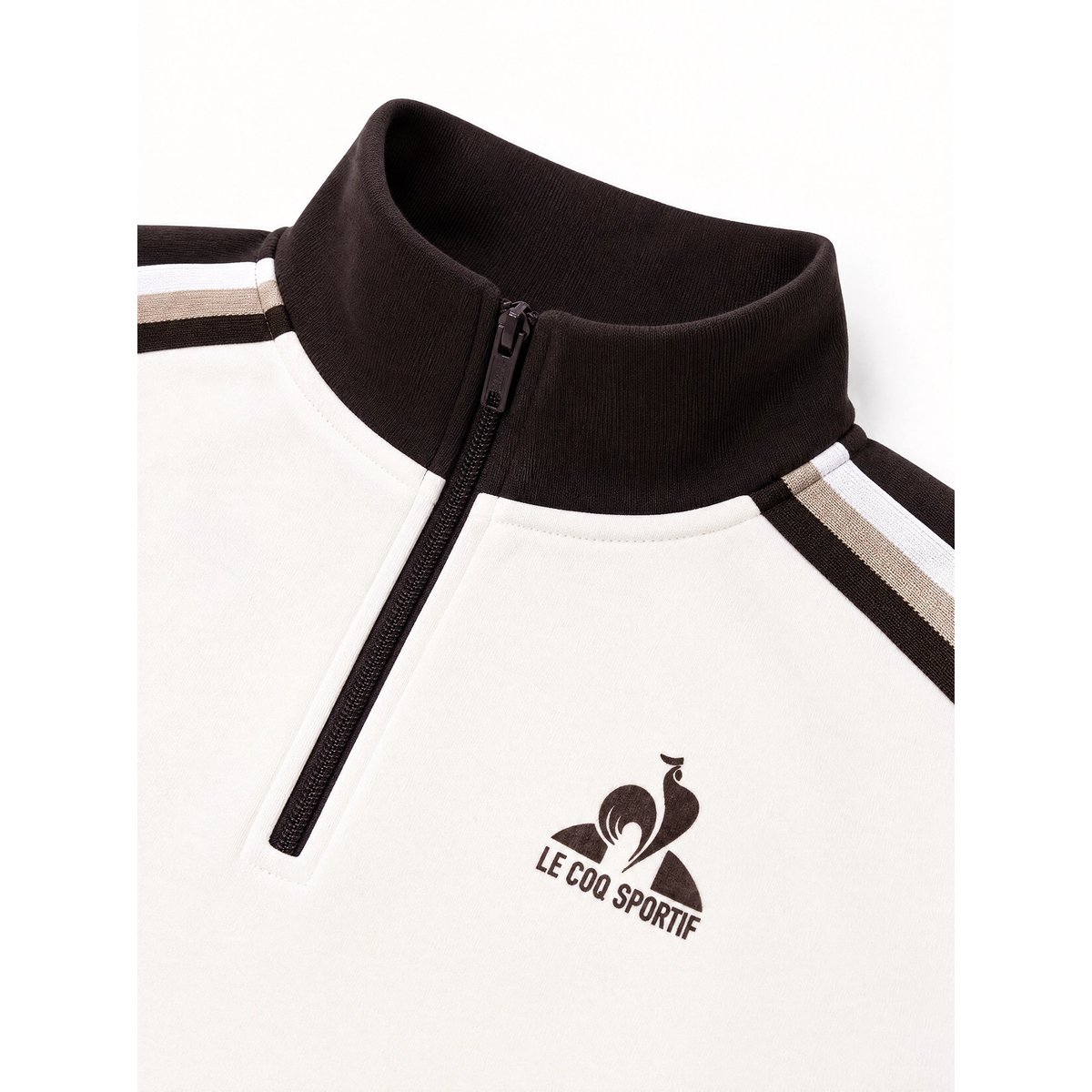 Sweat demi-zippé en double face avec bandes rayées épaules Heritage marron fonce, LE COQ SPORTIF