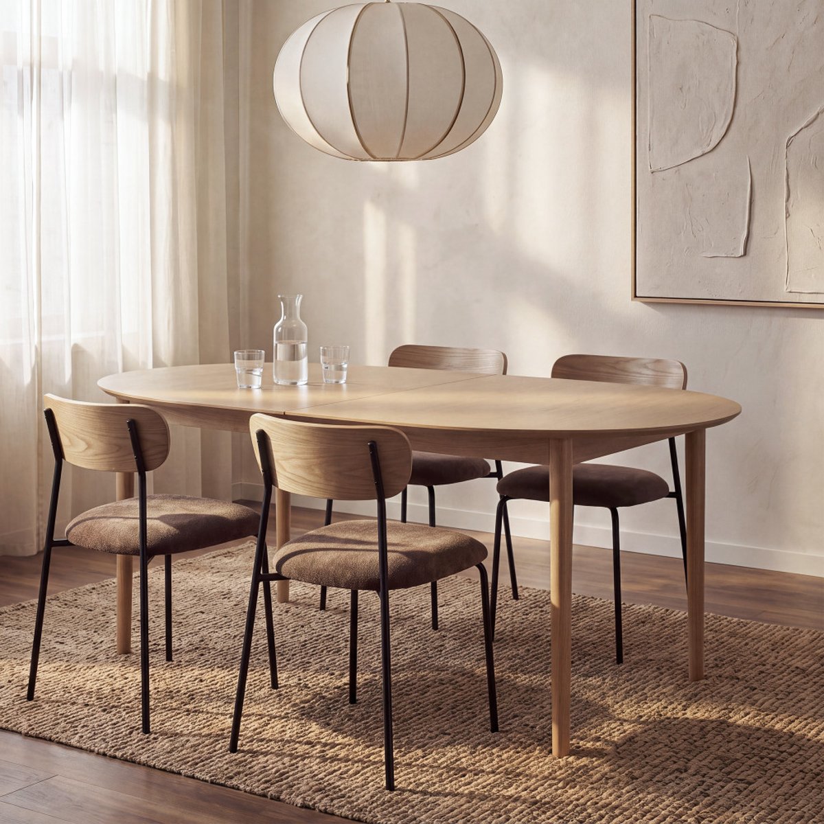 Table à manger extensible en bois 6 à 10 personnes 180-220cm - ESSENTIA bois clair, DRAWER