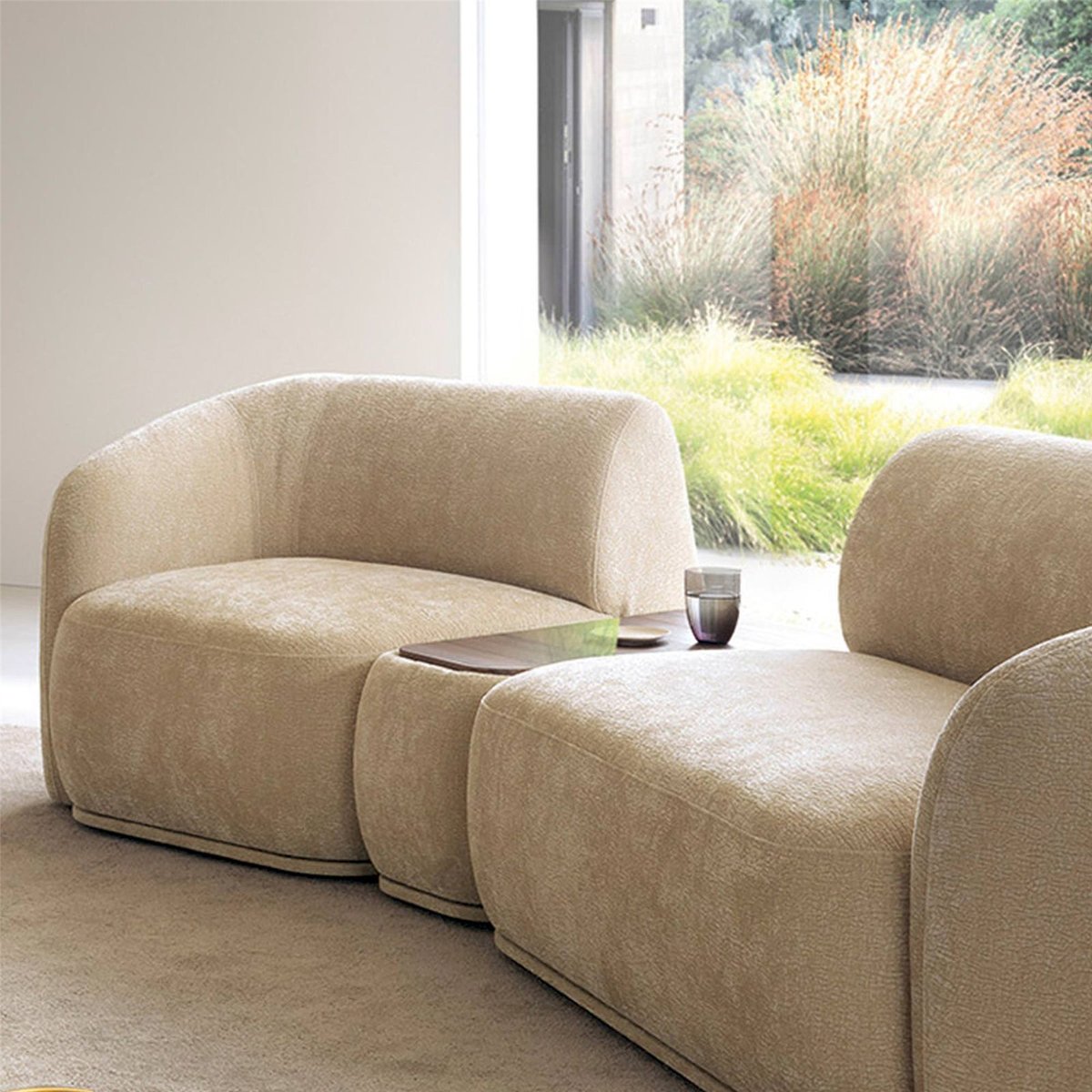 Pouf module rectangulaire BOMMO beige chenille, RECOLLECTION