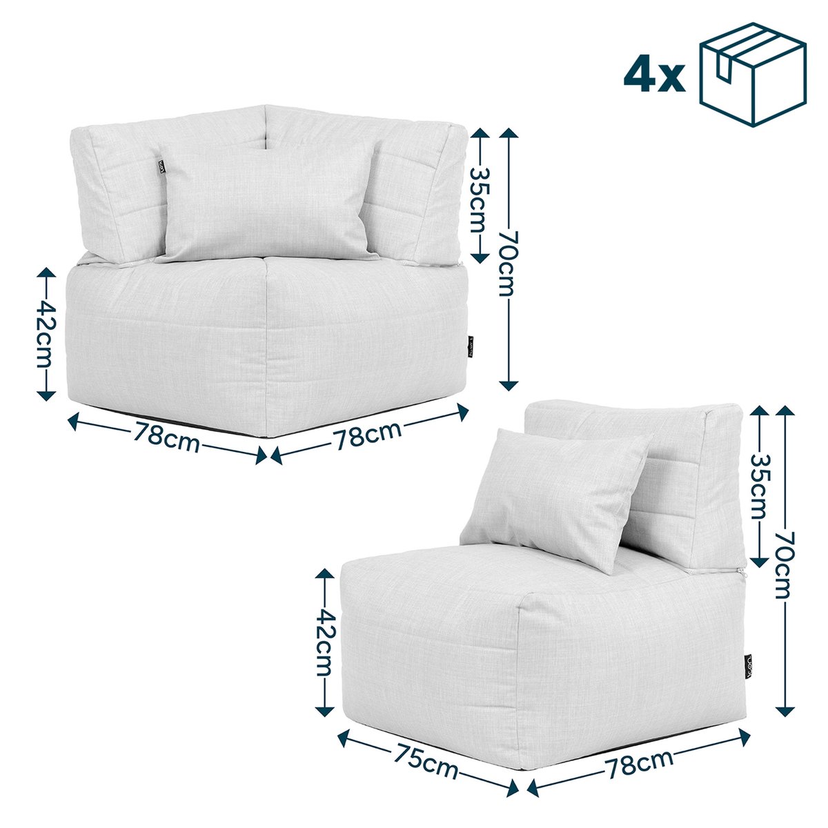 Pouf canapé de jardin modulable en tissu tissé d'intérieur et d'extérieur Oeko-Tex® - NOA beige, ICON
