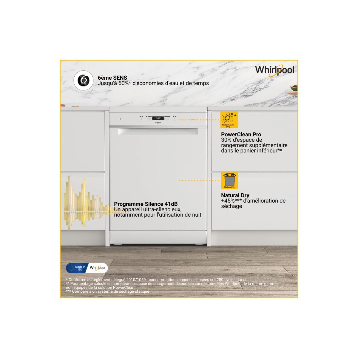 Lave vaisselle 60 cm WH3FC14BN71W couleur unique, WHIRLPOOL