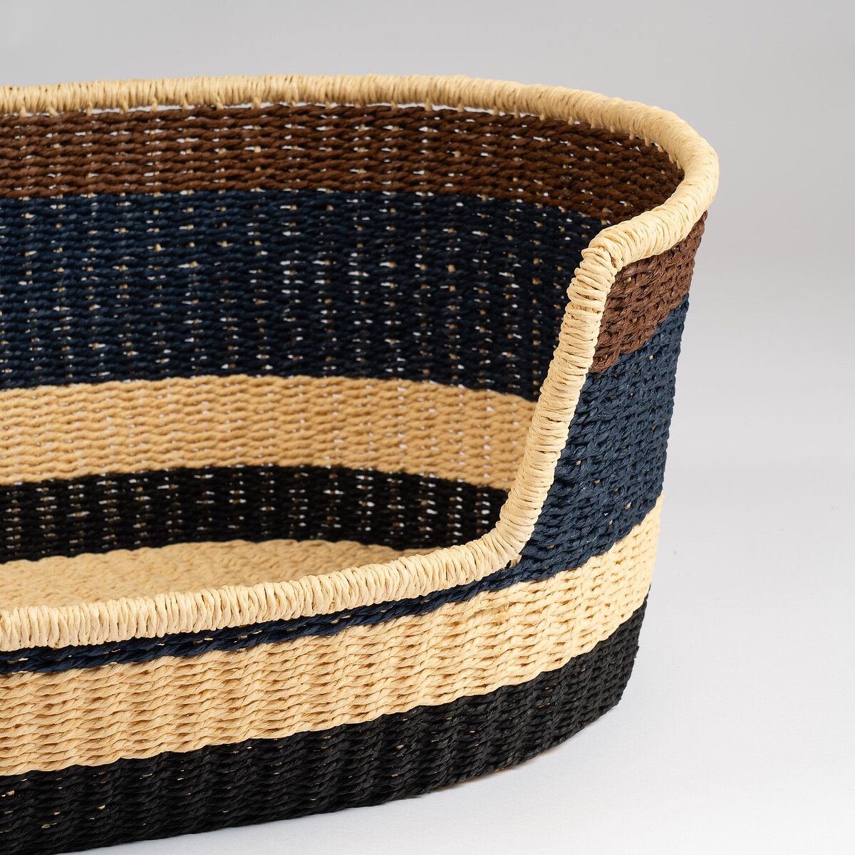 Navy and Brown Stripe Woven Pet Bed with Cushion Small navy, SO'HOME