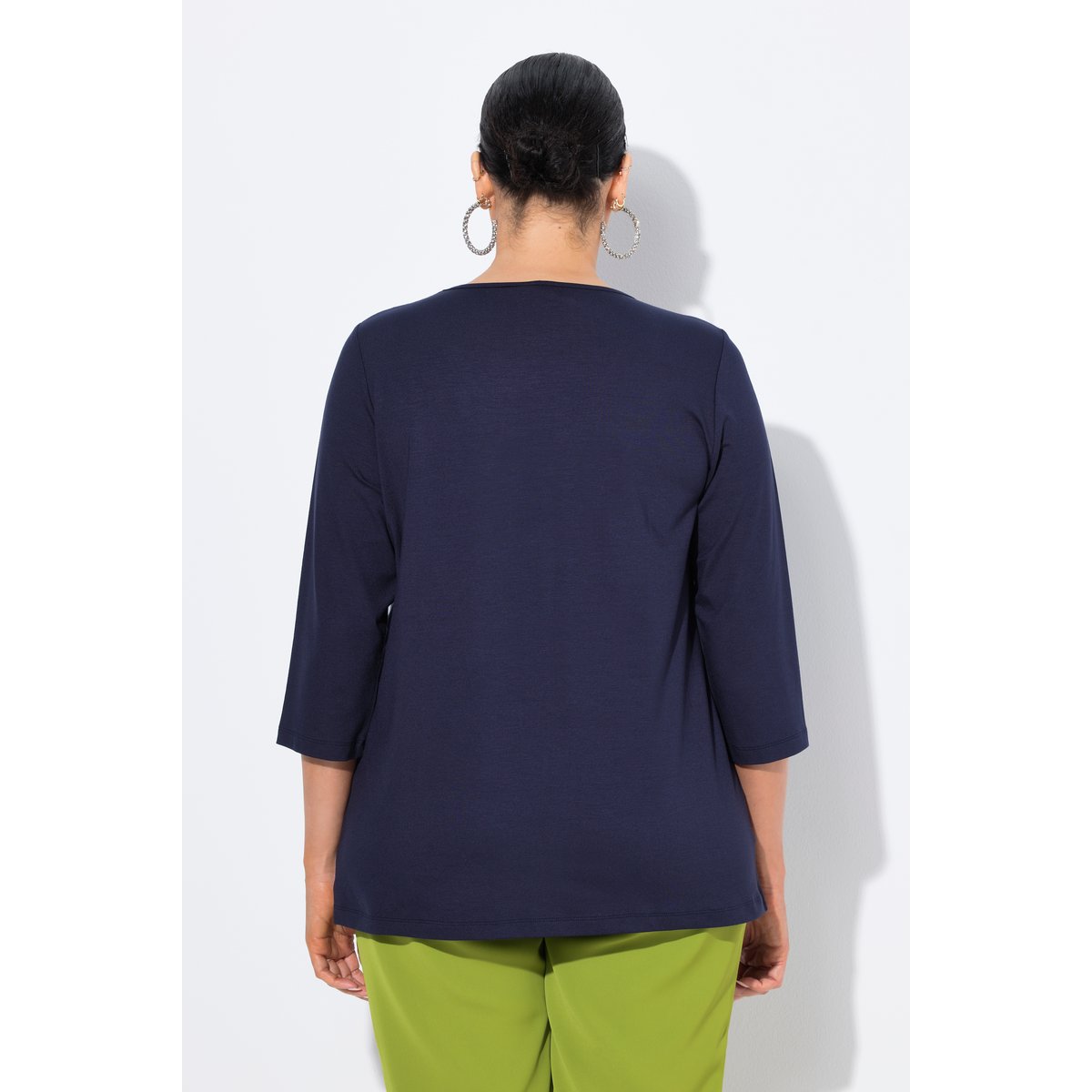 T-shirt décolleté V et manches 3/4 marine, ULLA POPKEN
