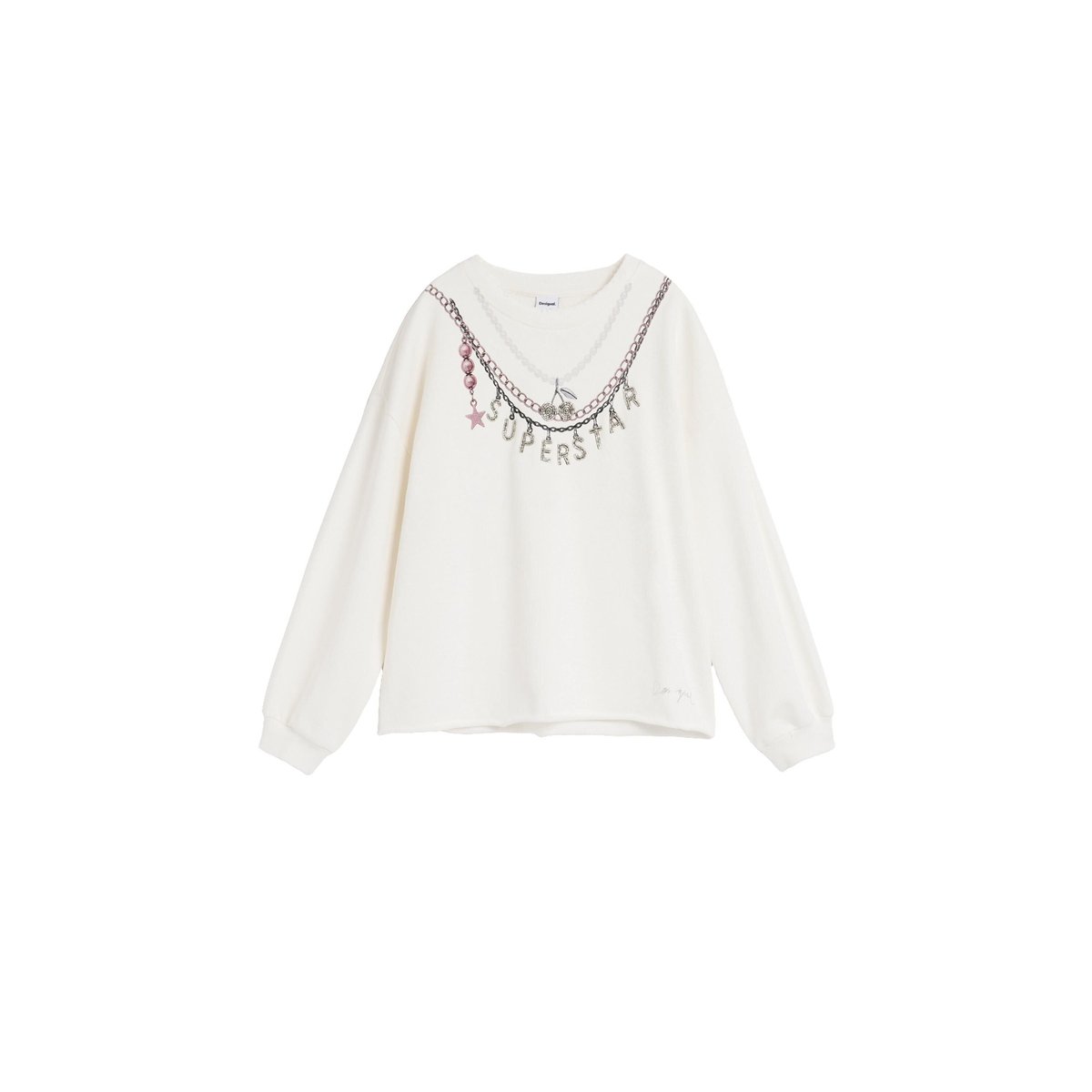 Sweat-shirt imprimé chaîne blanc, DESIGUAL
