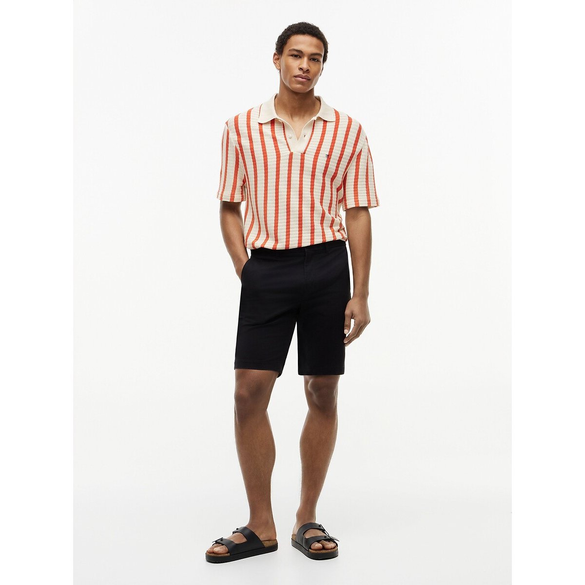 Gestreepte polo van reliëftricot gestreept oranje, TOMMY HILFIGER