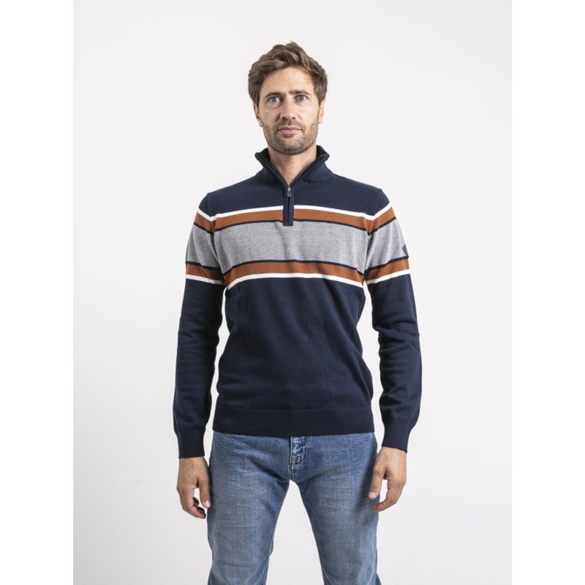Pull Col Zippé Logonal bleu marine, RITCHIE