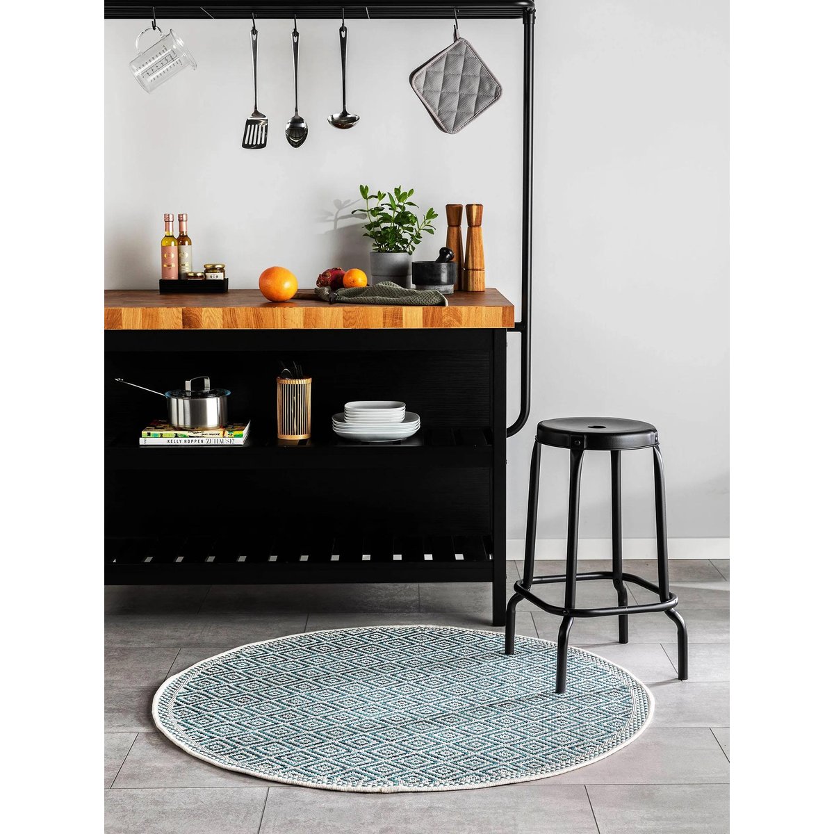 Tapis rond d'extérieur & intérieur CLEO bleu, BENUTA