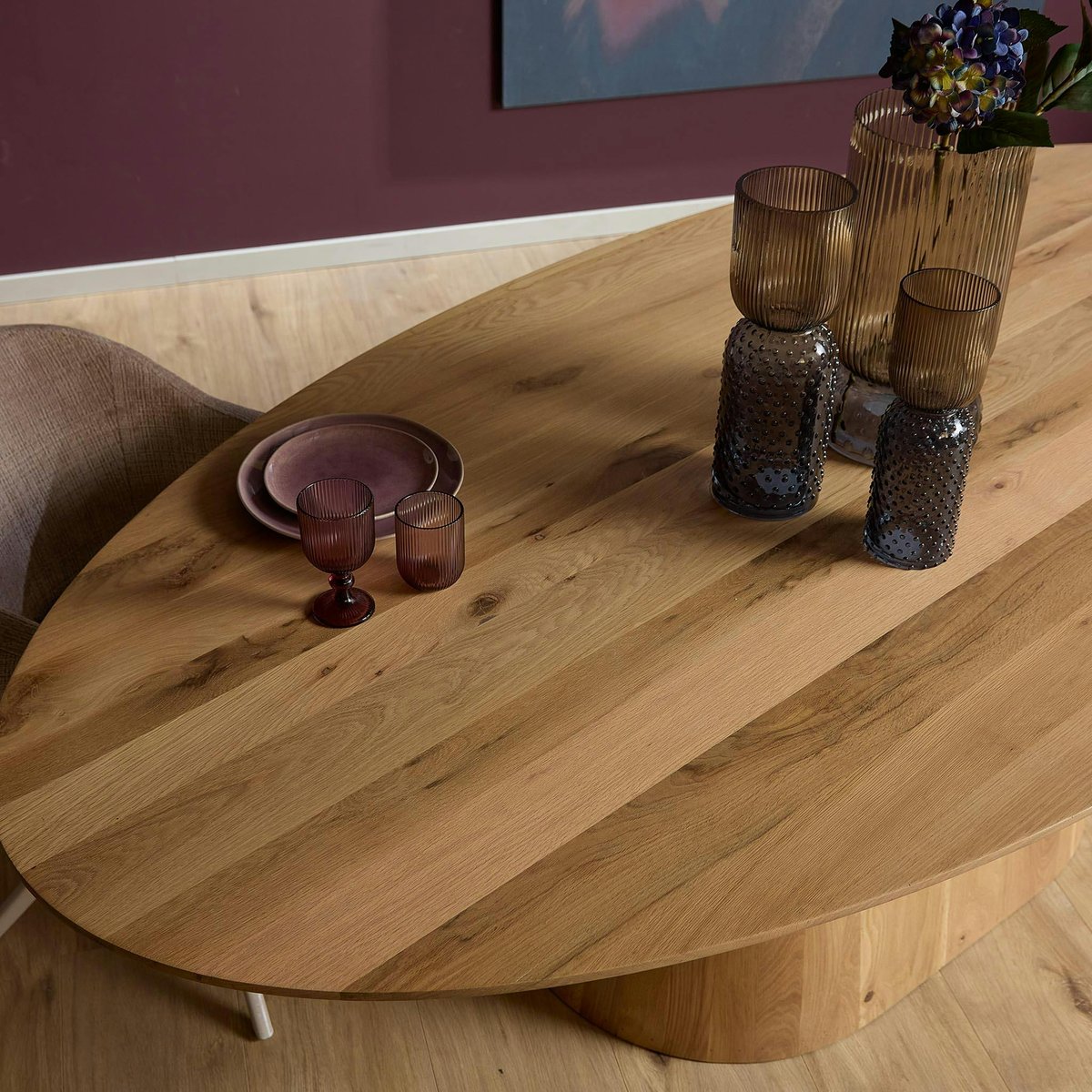 Table à manger ovale bois de chêne et pied central 210 cm LEXTON bois naturel, PIER IMPORT