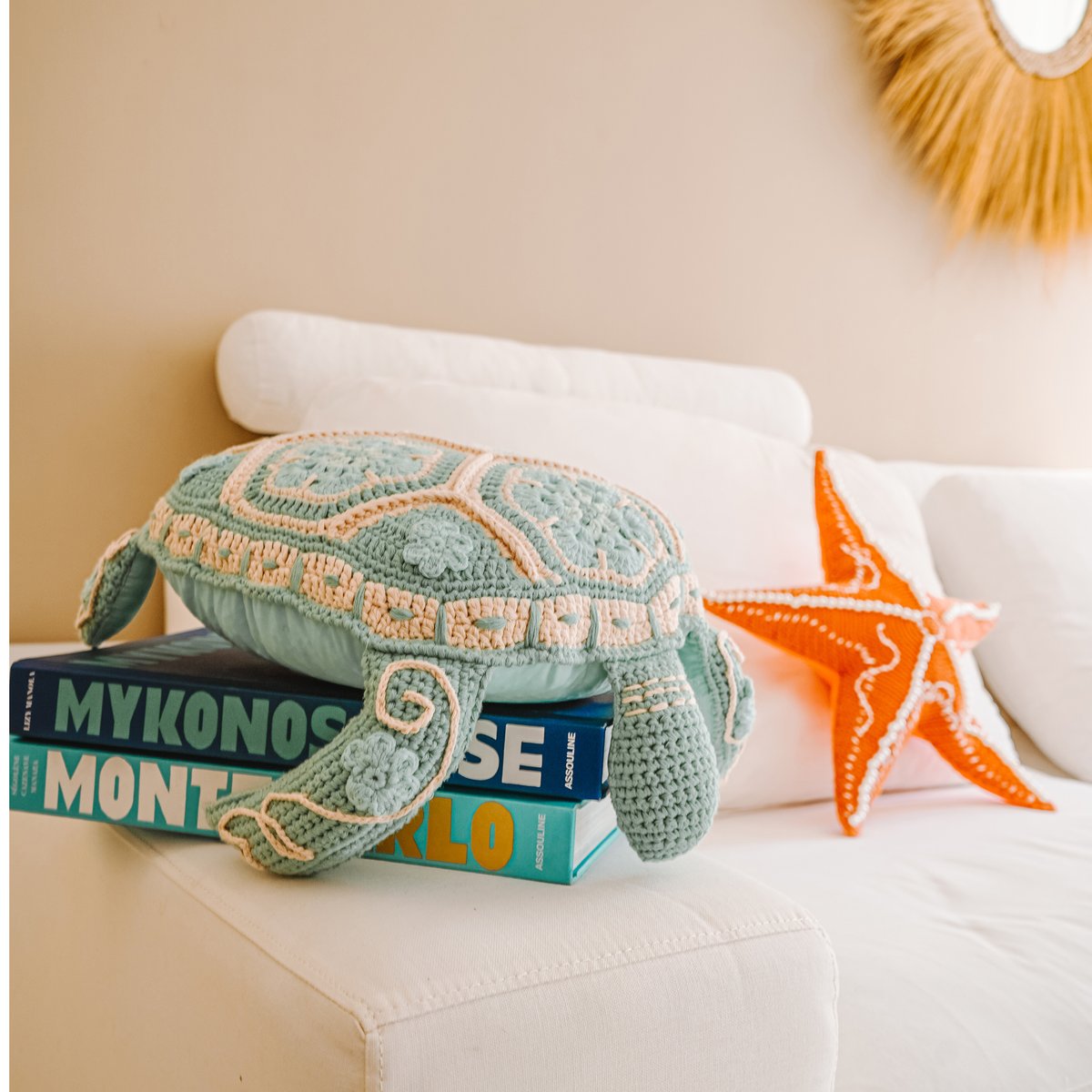 Coussin étoile de mer en crochet orange, MX HOME