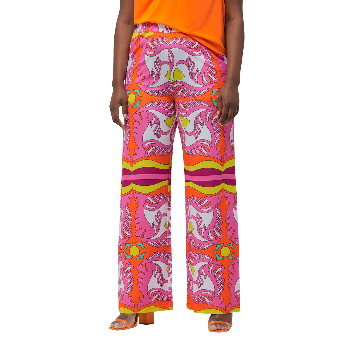 Pantalon slinky en jersey piqué. Jambe large orange clair, ULLA POPKEN