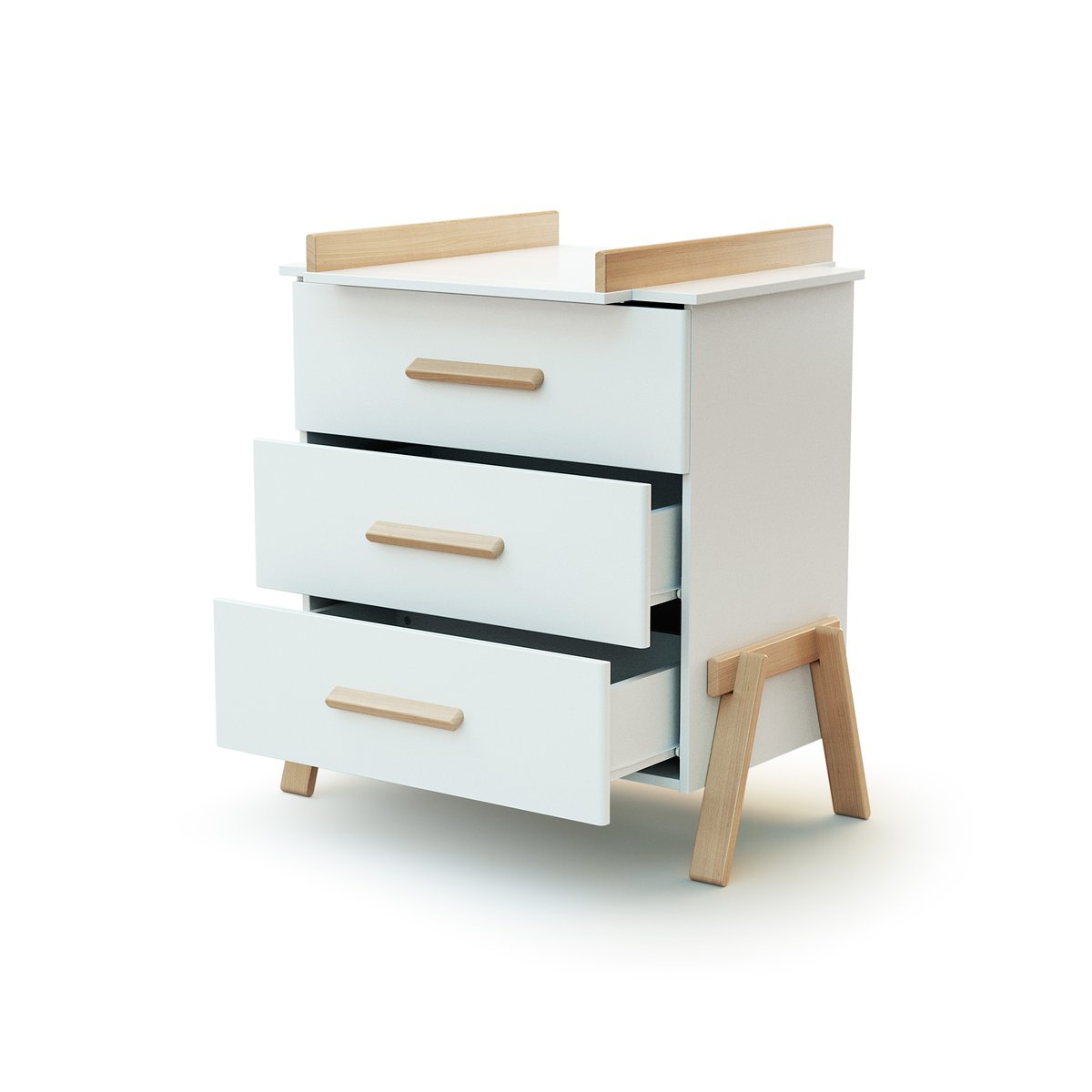 Duo Lit Bébé et Commode en bois CANAILLE blanc et hêtre, AT4