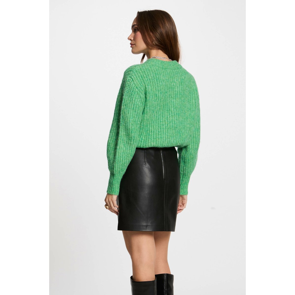Pull col rond manches longues vert menthe, MORGAN