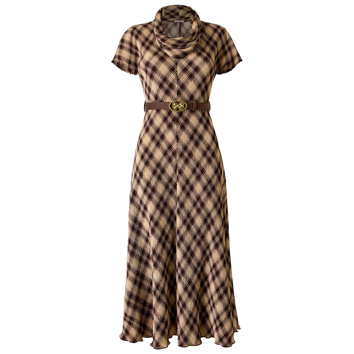 Robe Longue Plissée à Col Bénitier Hallie marron, JOE BROWNS
