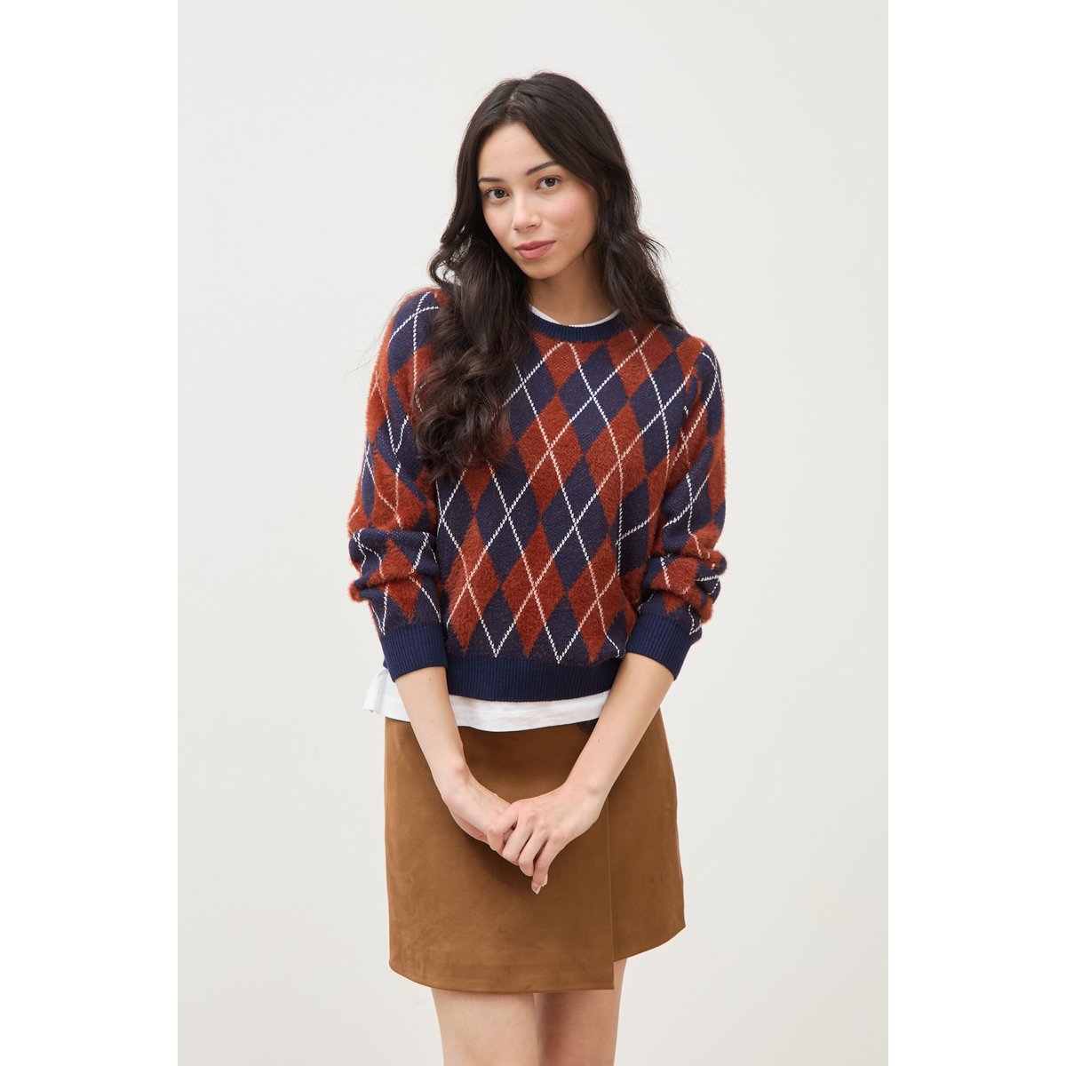 Pull droit manches longues col rond orange citrouille, BONOBO