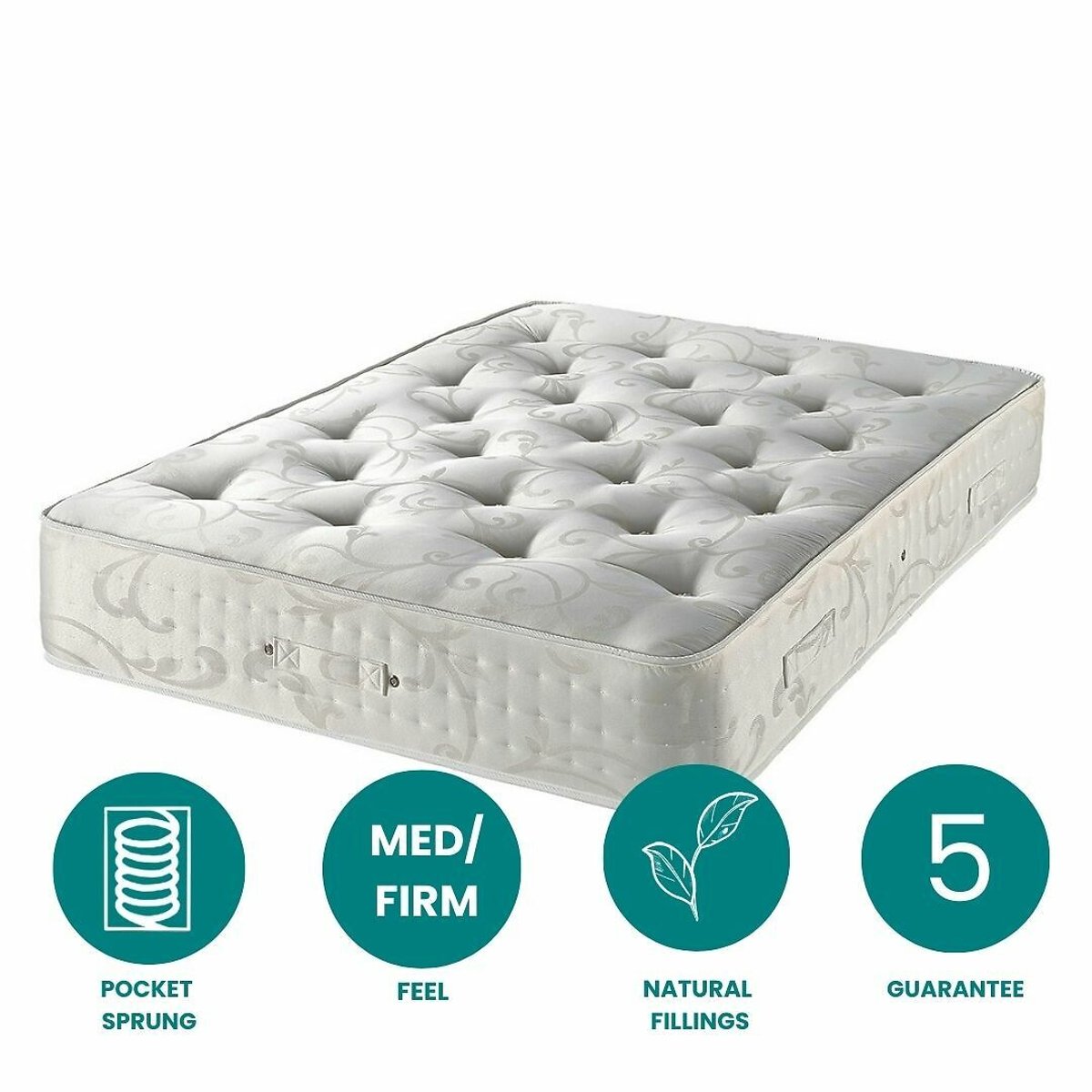 Cashmere/Wool 3000 Natural Pocket Mattress white, ASPIRE