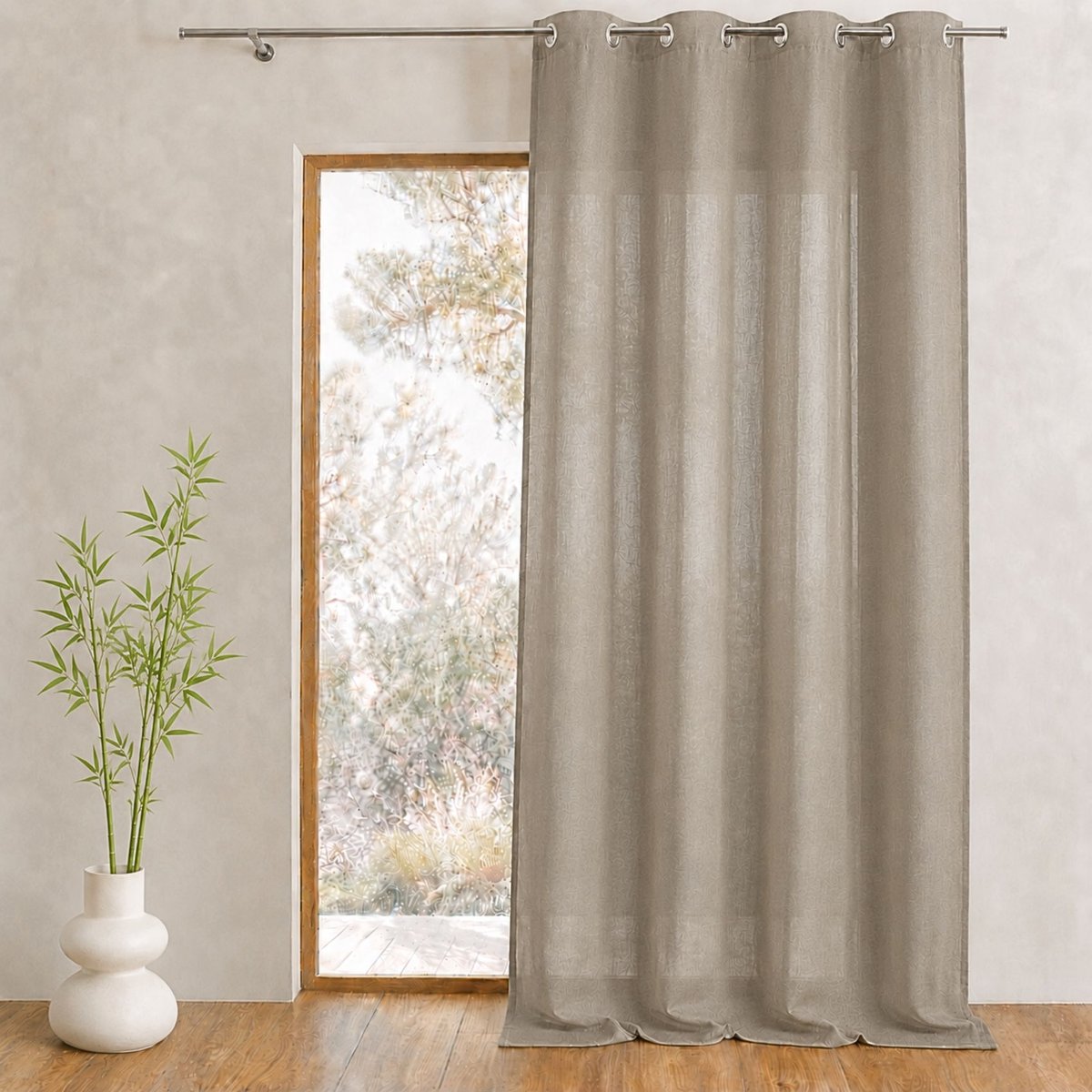 Voilage organza uni prêt à poser taupe, HOME MAISON